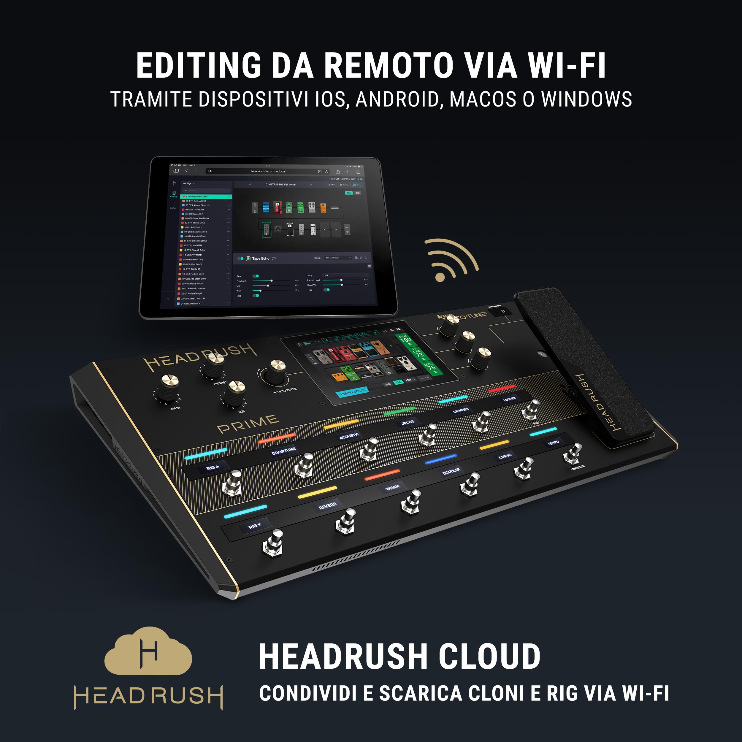 HeadRush Prime - Pedaliera Multieffetto per Chitarra e Voce, Processore con Amp Cloner, Antares Auto-tune, WiFi, Touchscreen, Looper e Bluetooth