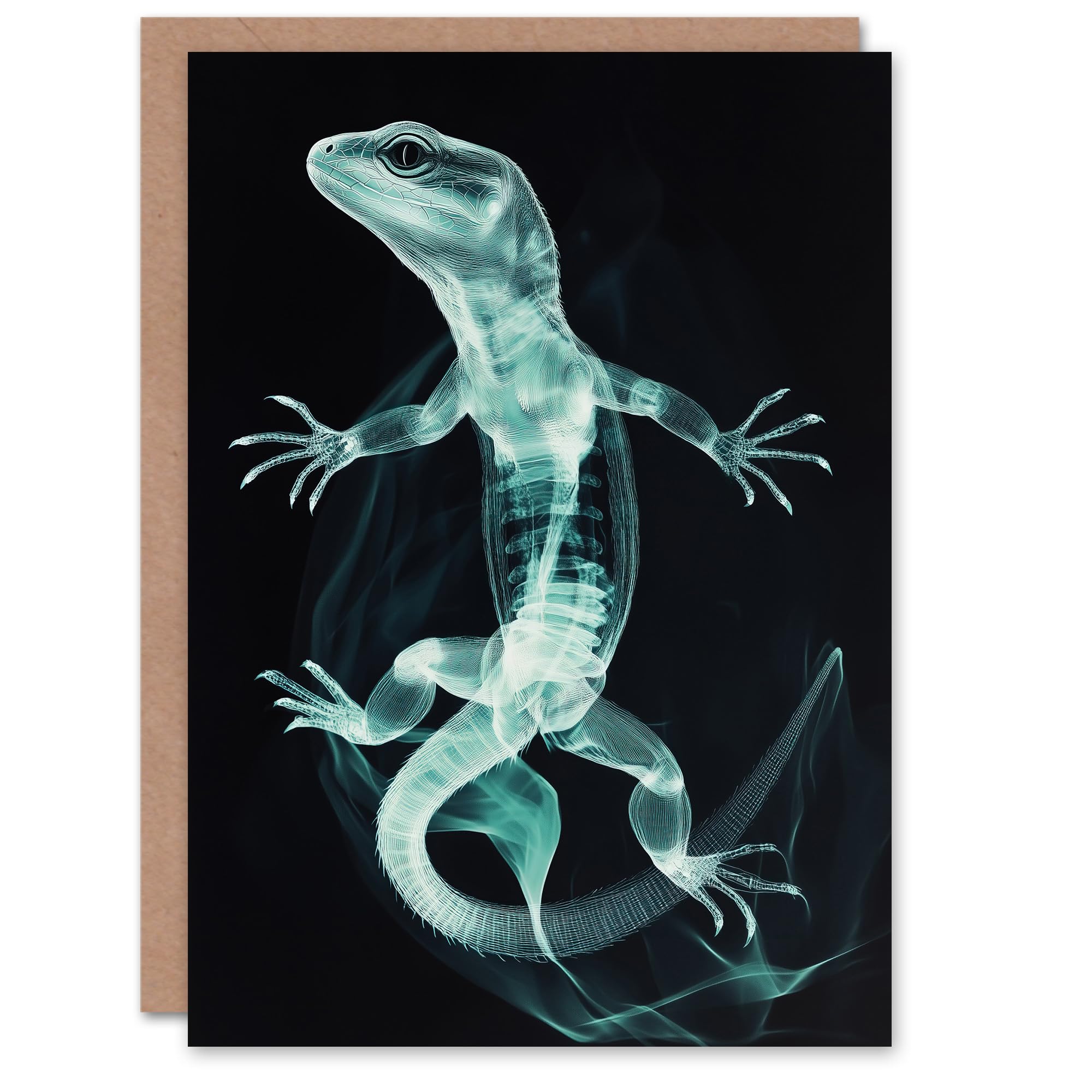 Greeting Card Smoke and Xray Effect Lizard Electric Blue Blank For Him Or Her Art Birthday Card
