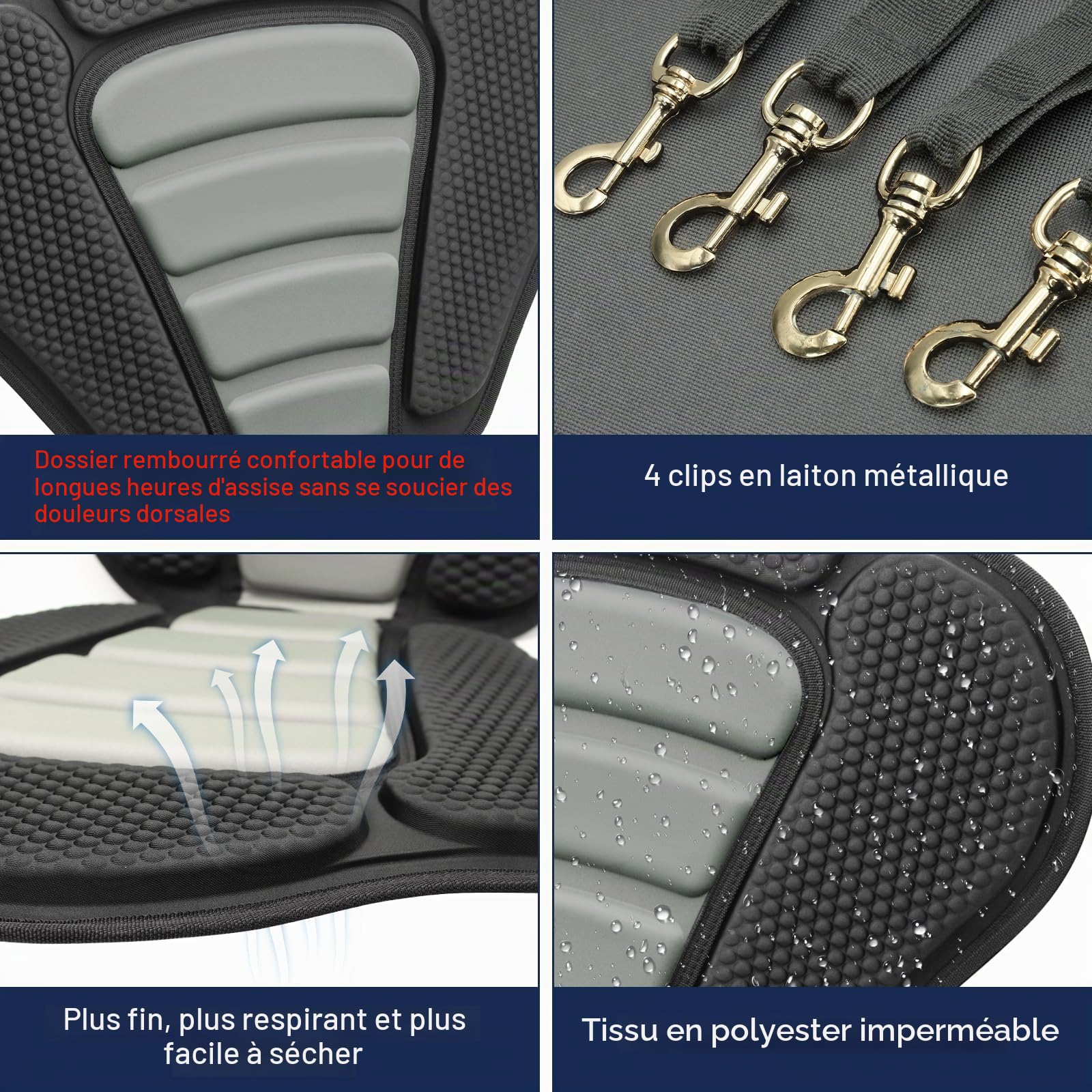 2 Pièces Sièges de Kayak Siège Canoë Kayak Siège Doux, Mince et Respirant avec Dossier, Antidérapant Siège Kayak pour Sup, Kayak, Yachting, Dérive, Rafting, Canoë-Kayak Sièges
