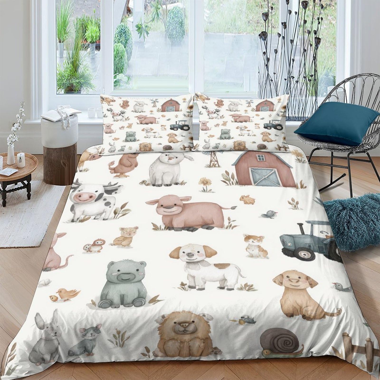 Ctjqhvkz Style-9 3D Printed Farm Animal Fitted Sheet Microfiber Soft Anti-Slip Dog Cat Tractor Mattress Cover For Bedroom Guestroom Decor Single（135X200cm）