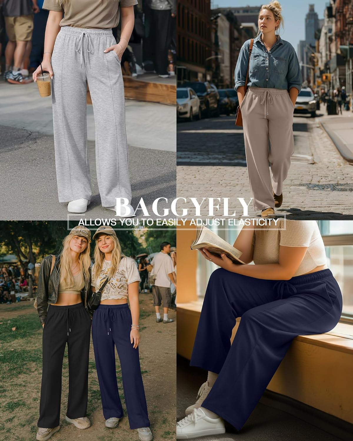 4 Pack Women's Plus Size Wide Leg Lounge Pants High Waisted Drawstring Sweatpants Elastic Casual Pants with Pockets - Image 2