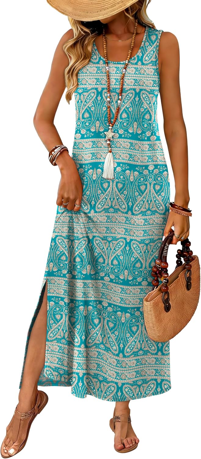 WIHOLL Maxi Dress Summer Dresses 2026 Beach Vacation Clothes Sleeveless Sundresses with Pockets Boho S-3XL - Image 2