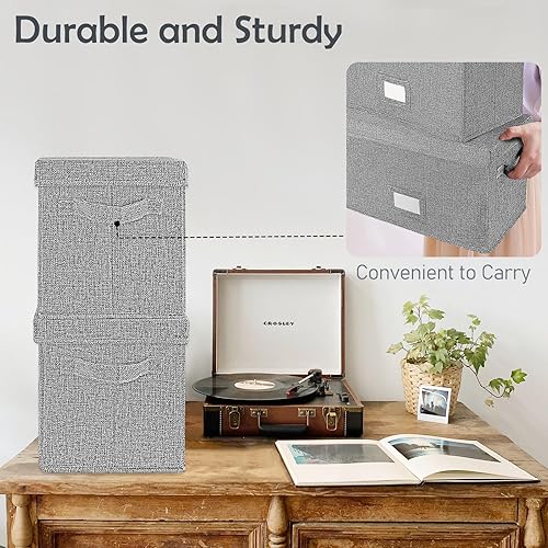 Miniatura 2 de Caja de almacenamiento de discos de vinilo para LPs de 7"/45 RPM, estuche gris con tapa, capacidad para hasta 80 álbumes, caja para CD, organizador