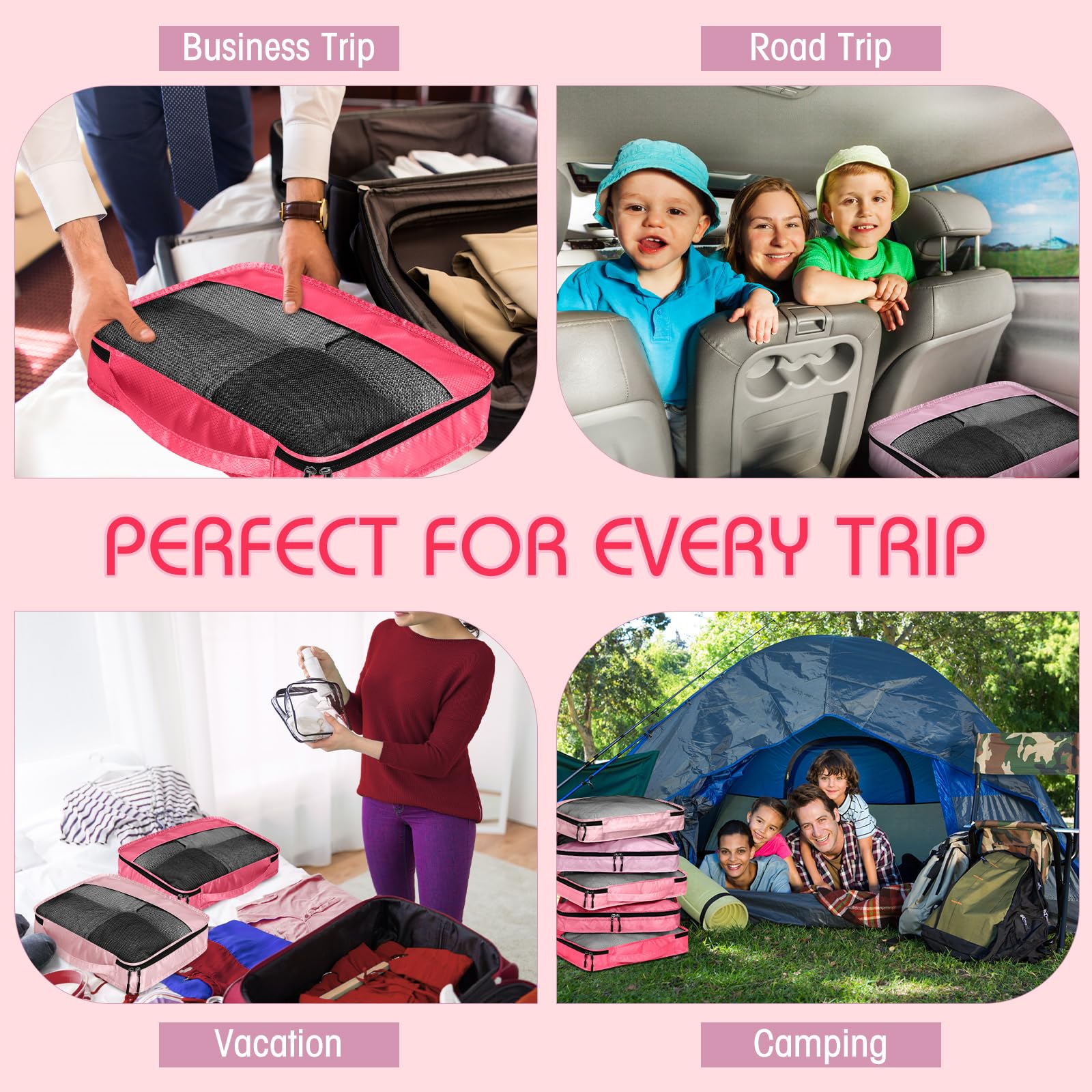 5 cubos de equipaje para maleta, cubos grandes de viaje, bolsas organizadoras de equipaje para accesorios de ropa (M,rosa)