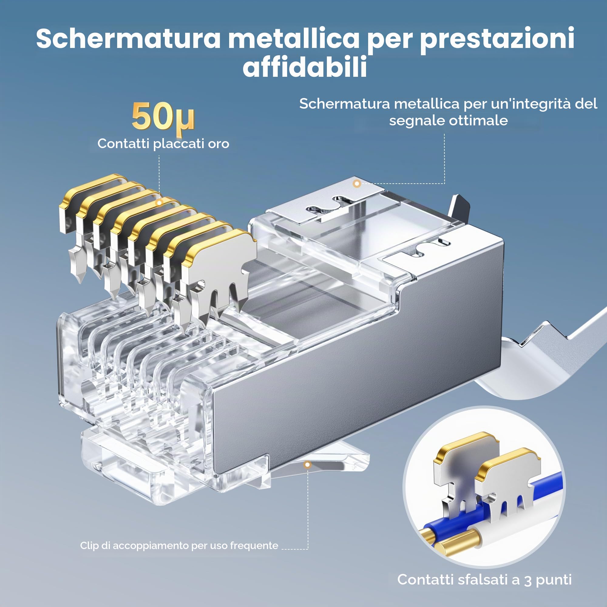 Cable Matters 50-Pack Cat6A RJ45 Spine Modulari Schermate con Stivali Antistrappo/Connettori RJ45 Schermati Cat 6A