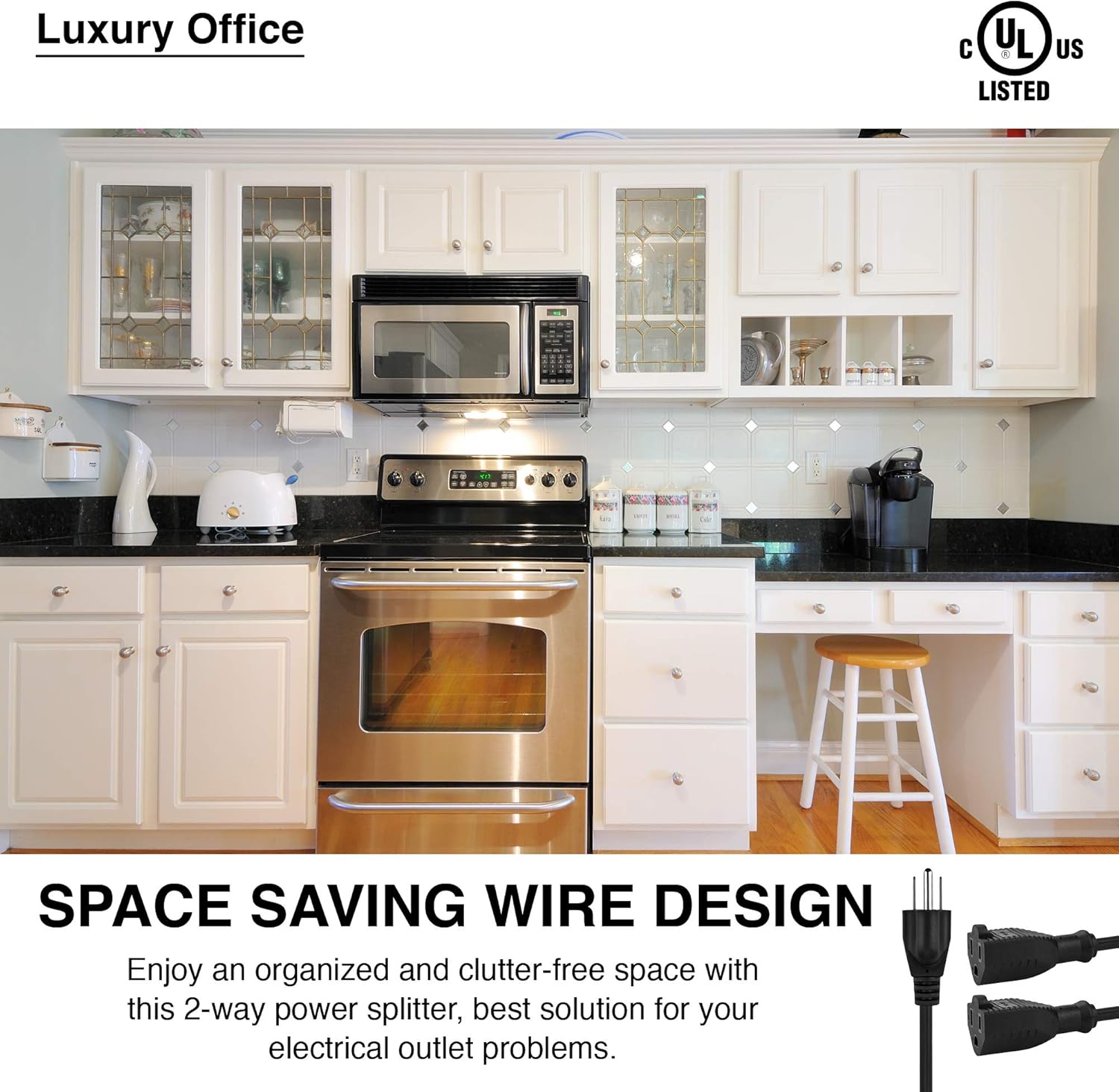 Bіg Sаlе 2 Way Power Splitter and 1' Extension Cord - 1 to 2 Cable Strip With 3 Pronged Outlet and Y Style Extension Cord – 3 Pack - Black - SJT 16 AWG – By Luxury Office Amаzіng 🔥 2 Way Power Splitter and 1' Extension Cord - 1 to 2 Cable Strip With 3 Pronged Outlet and Y Style Extension Cord – 3 Pack - Black - SJT 16 AWG – By Luxury Office