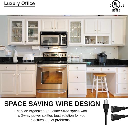 Miniatura 6 de Divisor de alimentación de 2 vías y cable de extensión de 1 a 2 pies - Tira de cable de 1 a 2 con salida de 3 clavijas y cable de extensión estilo Y