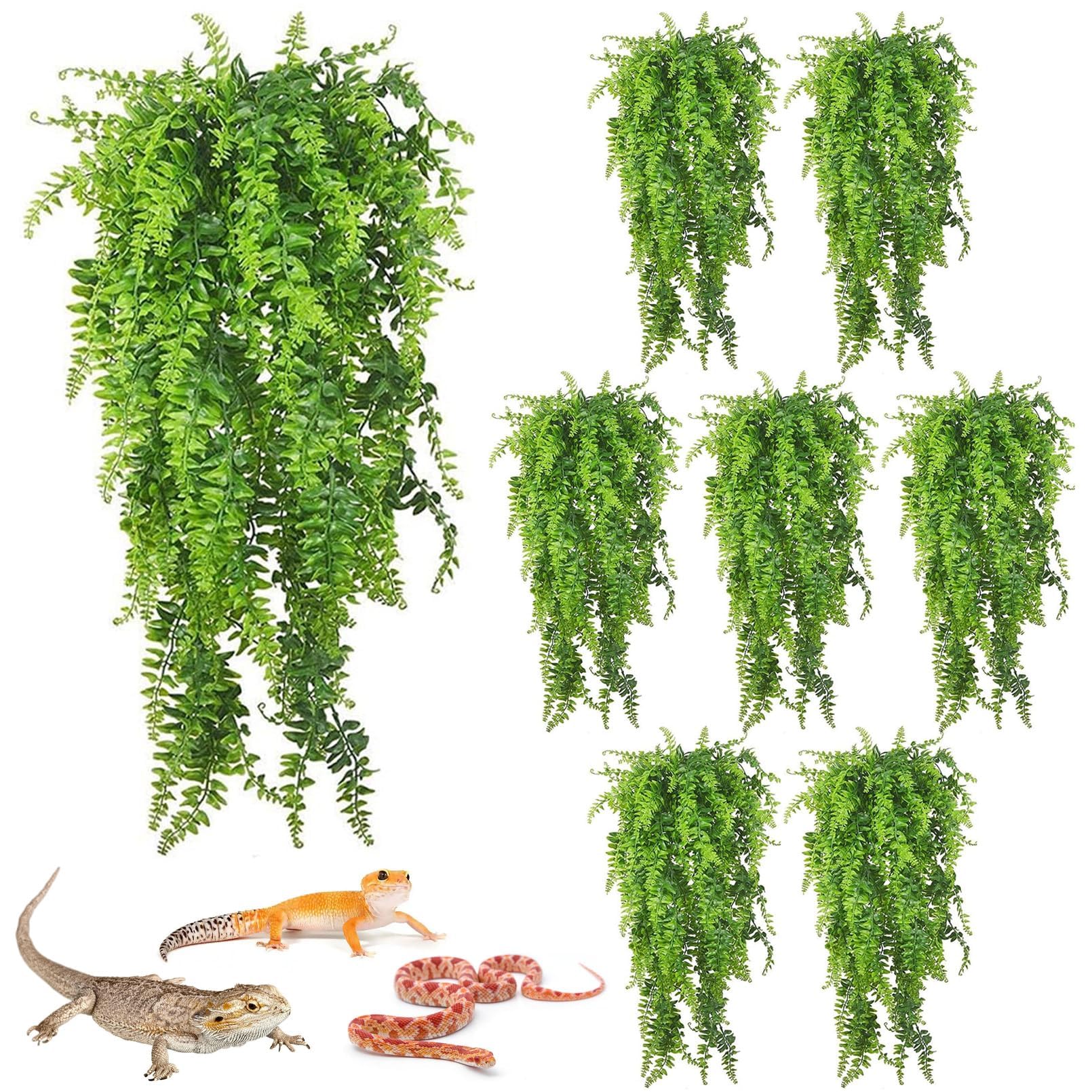 PINVNBY 8 PCS Reptile Plants Terrarium Decor Hanging Fake Vines with Suction Cup Artificial Leaves Bearded Dragon Tank Accessories for Lizards Geckos Snake Hermit Crab — image 1
