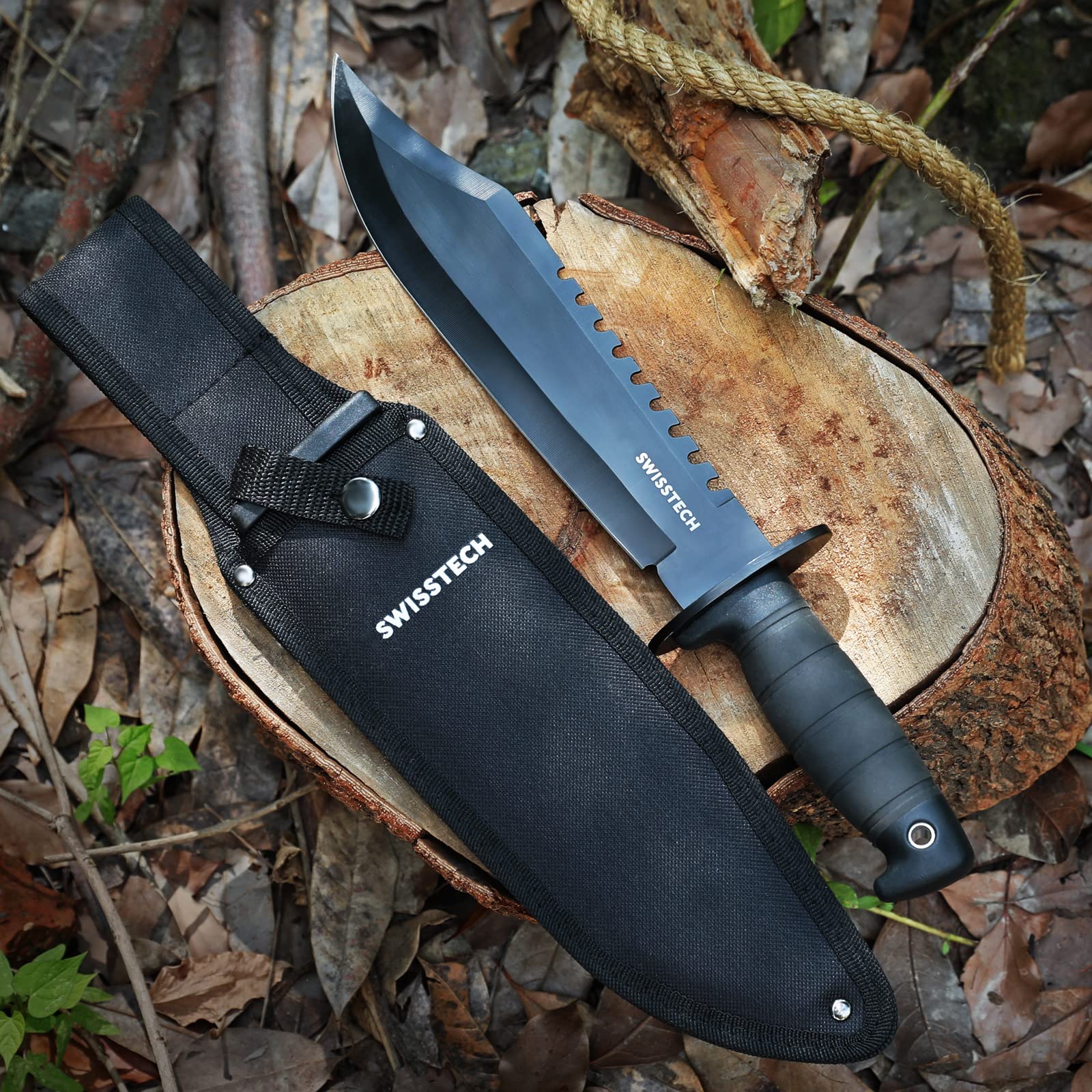 Swiss+Tech Fixed Blade Hunting Knife,15Inch Tactical Bowie Knife with