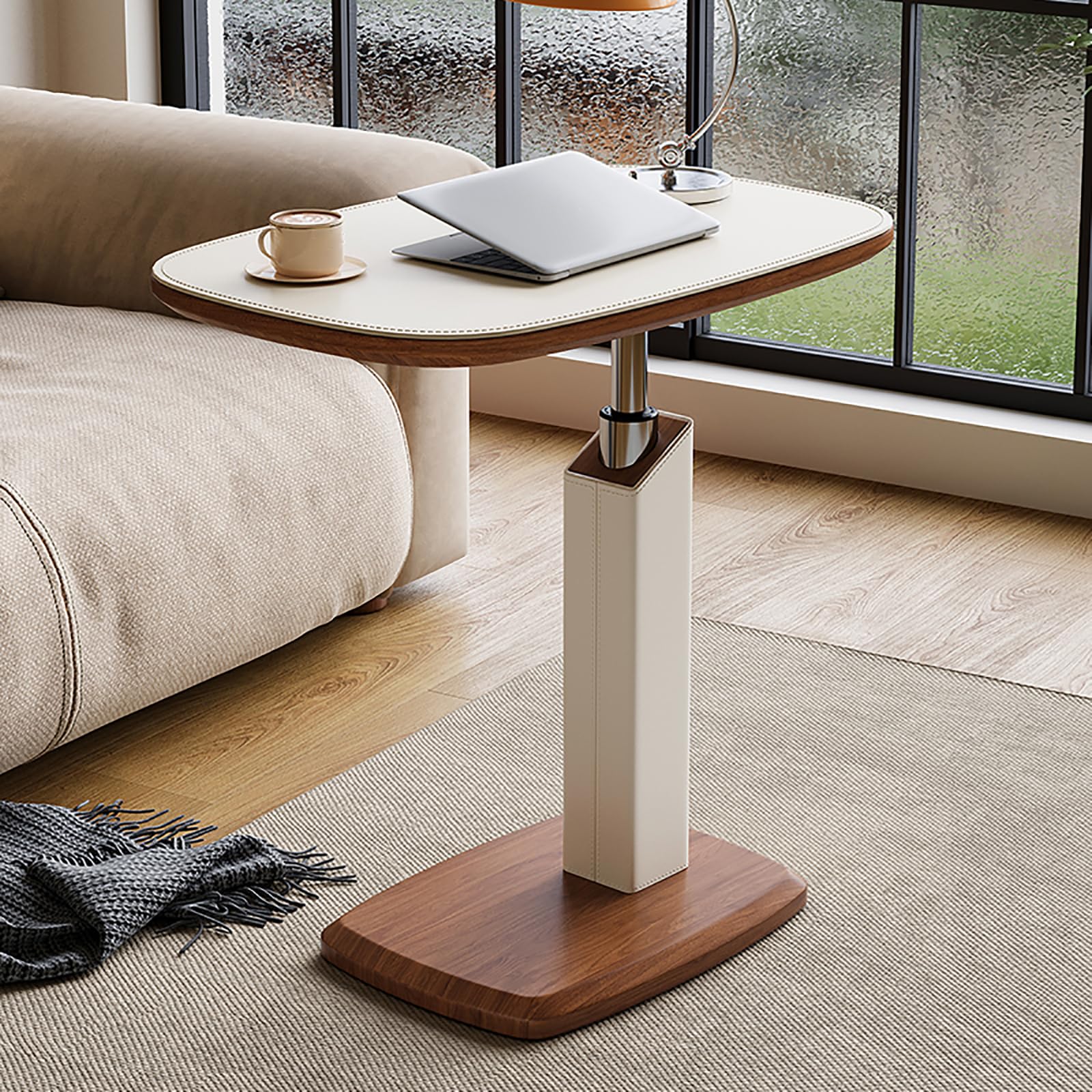 Table d'appoint en forme de C relevable et table de canapé pivotante