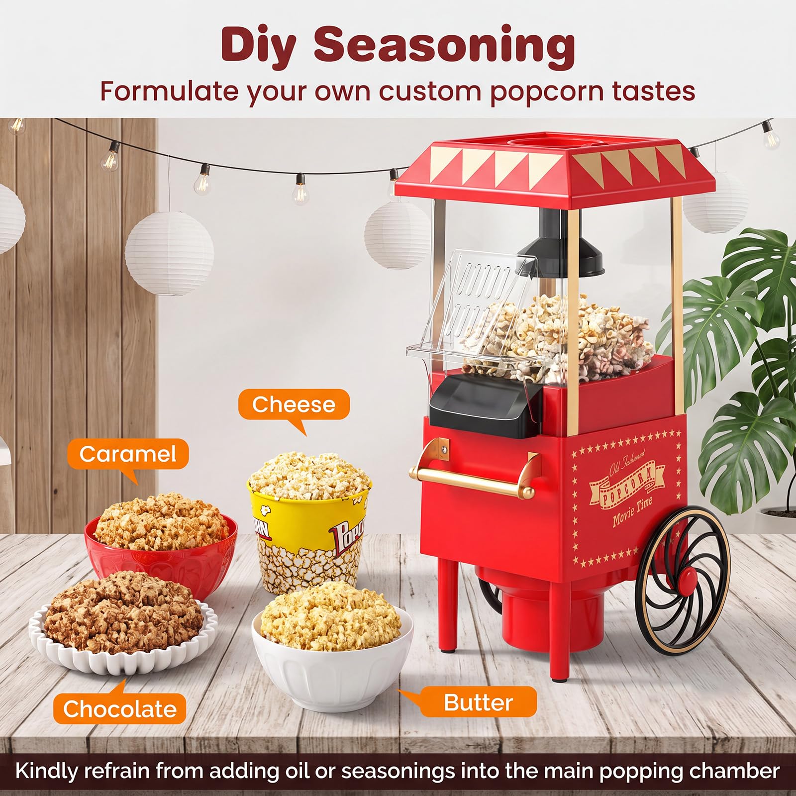 GIANTEX Macchina per Popcorn 1200W, Macchina per Pop Corn ad Aria Calda con Misurino da 67 ml, Senza Olio, Pronta in 2 Minuti, Pulizia Semplice, Design Retro e Portatile per Casa