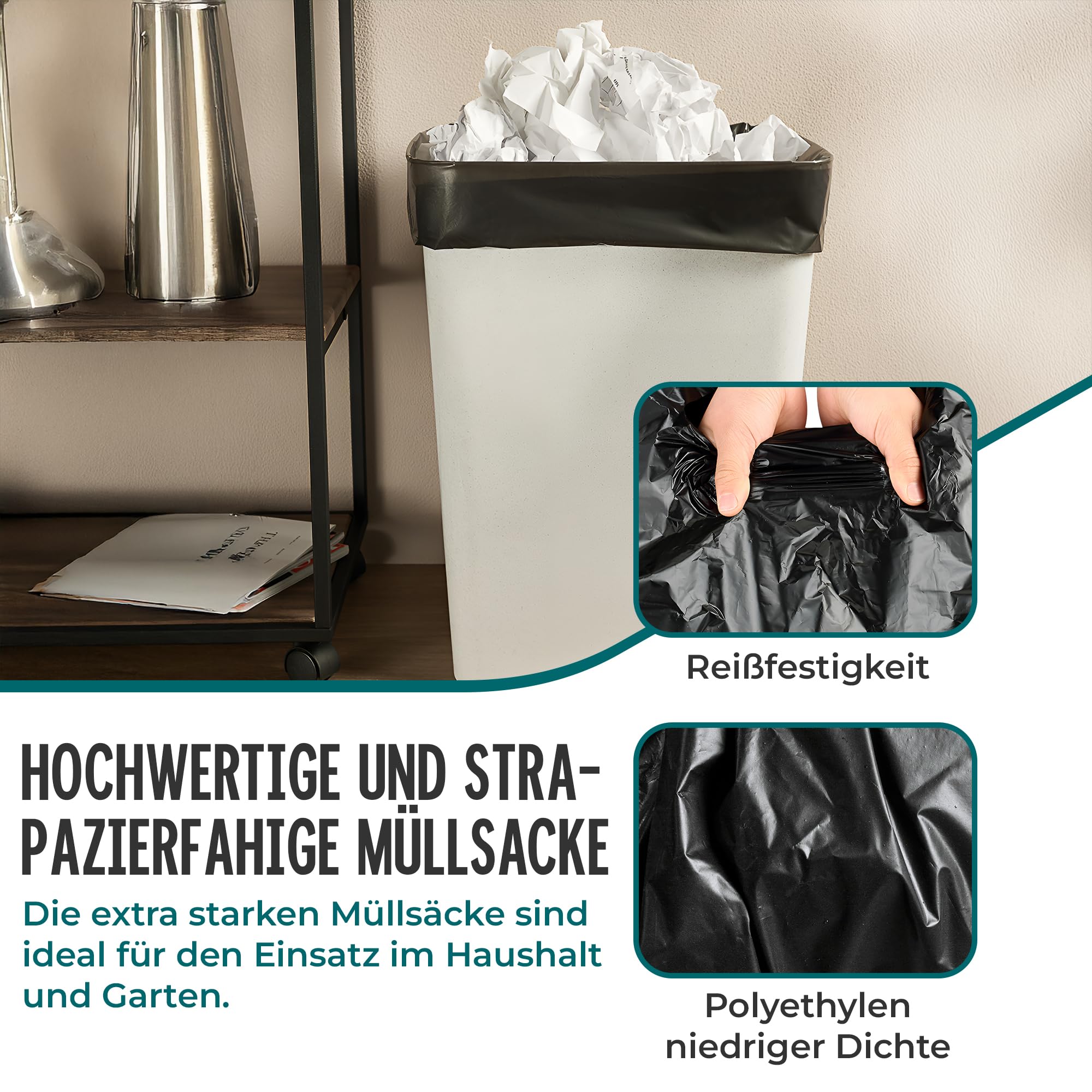 Müllbeutel 380L - Extrem Reißfest, Extra Stark, Ideal Für Haushalt, Garten Und Betrieb -4 x 10er Rolle, Schwerlast Müllsäcke Für Renovierung Und Gewerbe-Abfälle, Große Müllsäcke, LDPE
