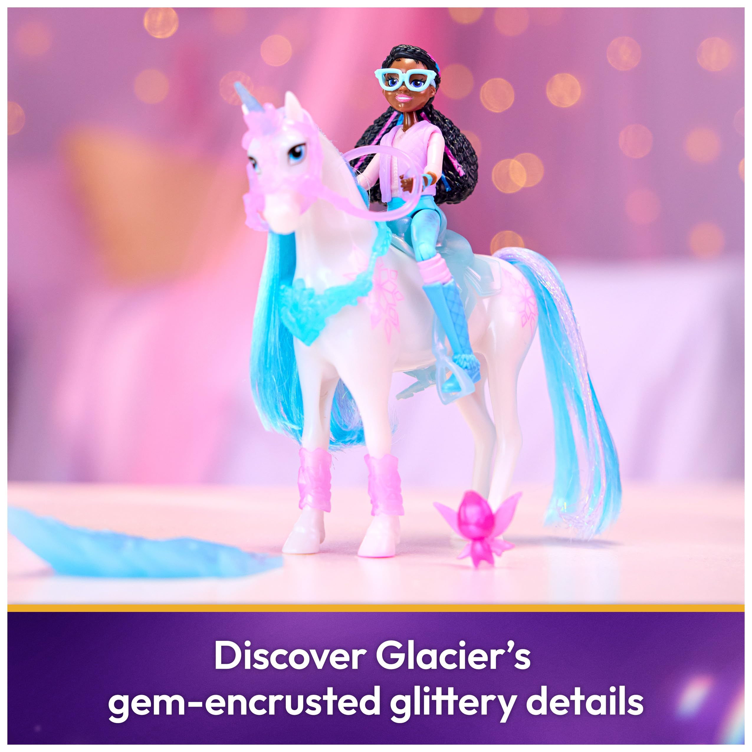 Unicorn Academy, Glacier's Gemstone Adventure con Bambola Layla e 13 Accessori, Bambole e unicorni Giocattolo per Bambine dai 4 Anni in su