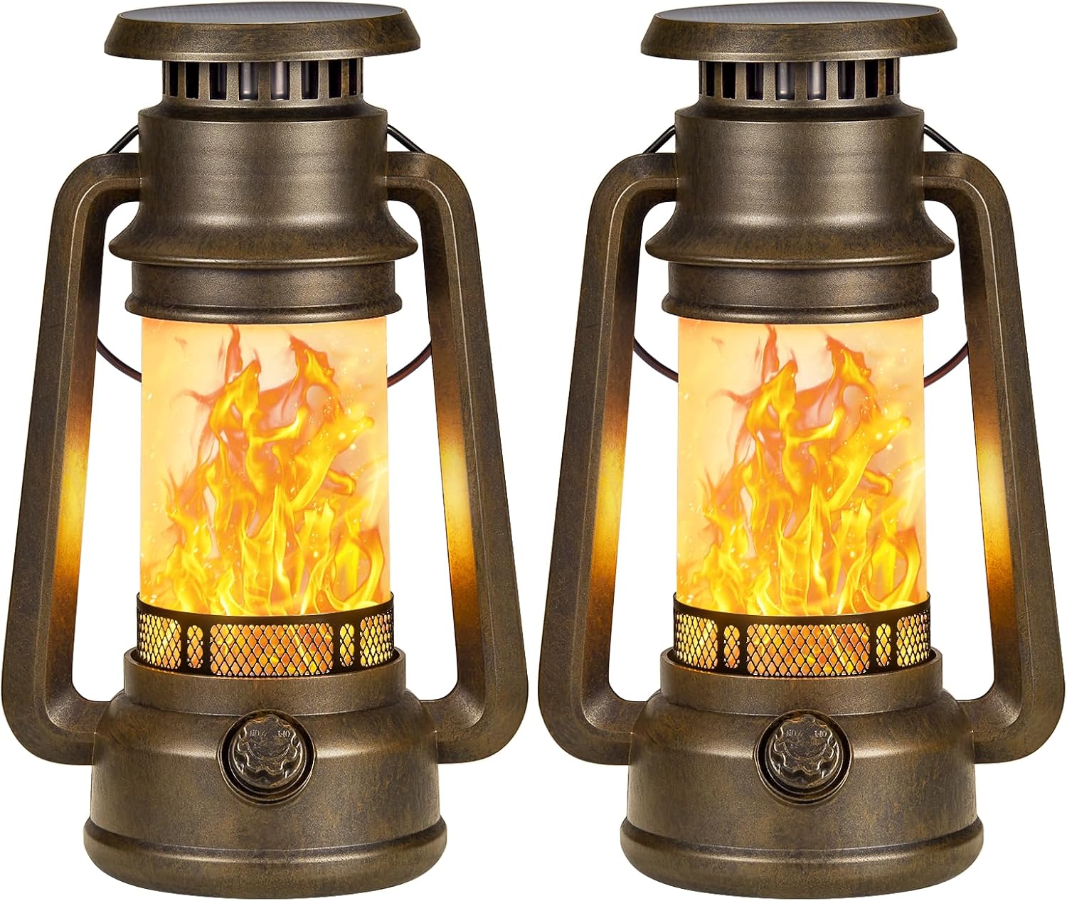 RECHOO Solarlampen für Außen Hängend, 2 Stück Vintage Solar Laternen für Draußen LED mit Flammeneffekt Solarlampen, IP65 Wasserdicht Solarleuchten Balkon Tisch Garten Camping Deko