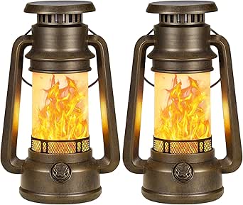 RECHOO Solarlampen für Außen Hängend, 2 Stück Vintage Solar Laternen für Draußen LED mit Flammeneffekt Solarlampen, IP65 Wasserdicht Solarleuchten Balkon Tisch Garten Camping Deko