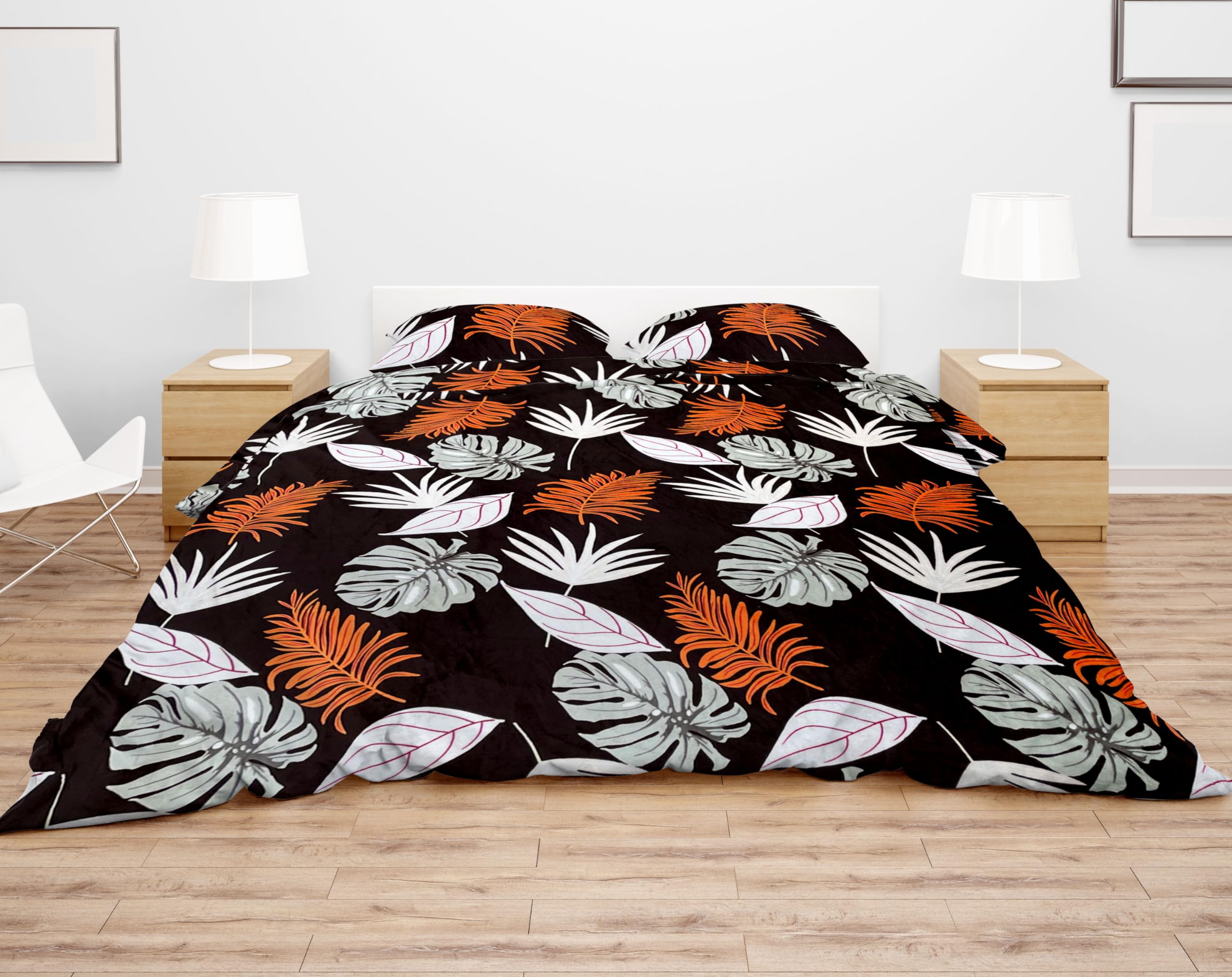 JAW Flannel Super Soft Jumbo Bedding Set for Winters - 1 Warm Duvet/Quilt/Razai Cover With 1 Bedsheet and 2 Pillow Covers (Brown Leaves, Double Bed 90 X 100 Inch)-image-18
