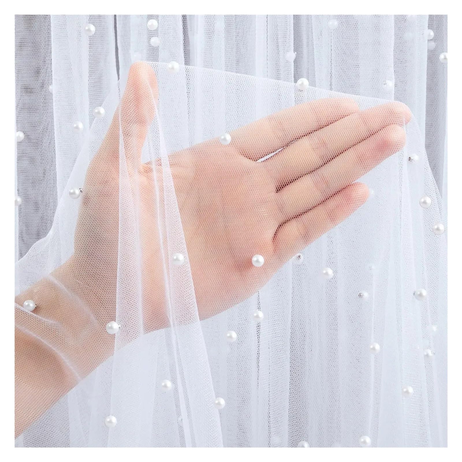 Chiffon Table Runner Pearl Table Runner, Tablecloth, Tulle Chiffon Fabric for Wedding Decor, Party Dining Cover(White,75x200cm)