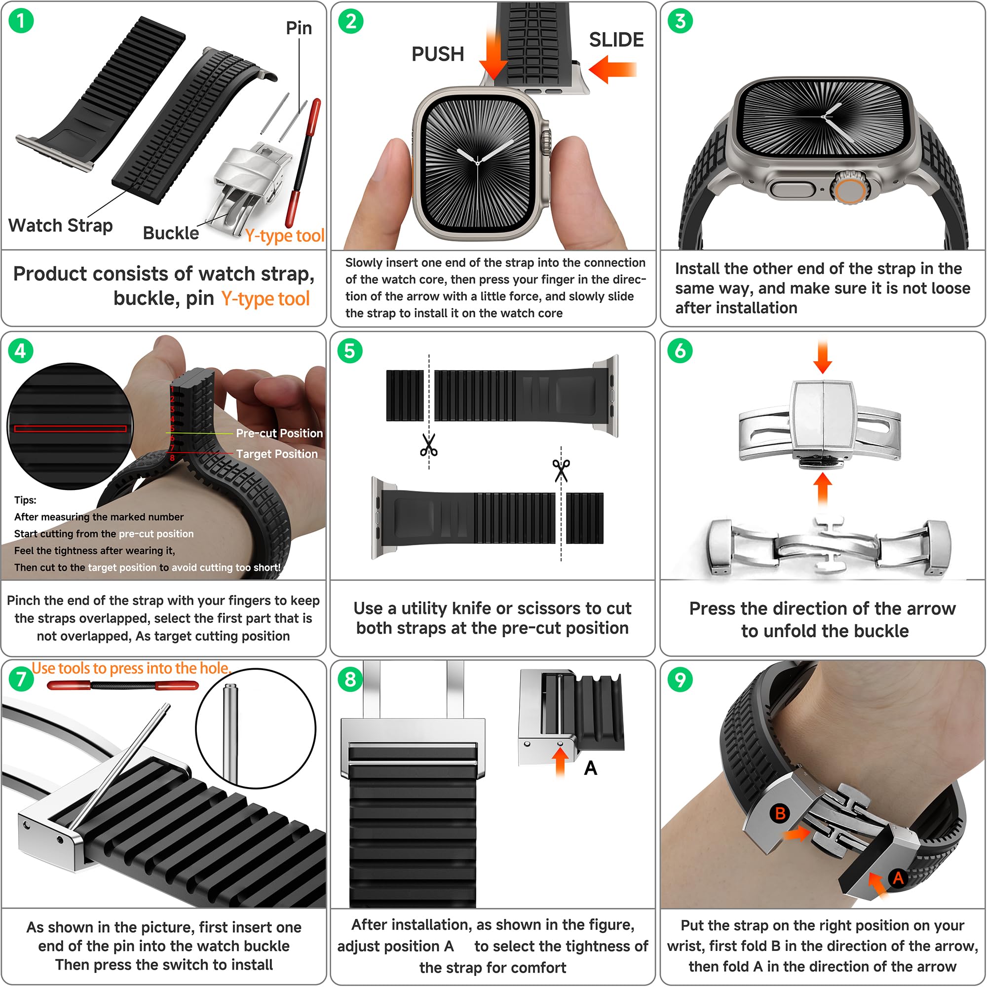 SEURE FKM pasek do zegarka Apple Watch Ultra 2/1, 49 mm, seria 10, 46 mm, seria 9/8/7, 45 mm, seria SE2/6/SE/5/4, 44 mm, seria 3/2/1, 42 mm, biznesowy, sportowy, fluorowany, zapasowy pasek dla