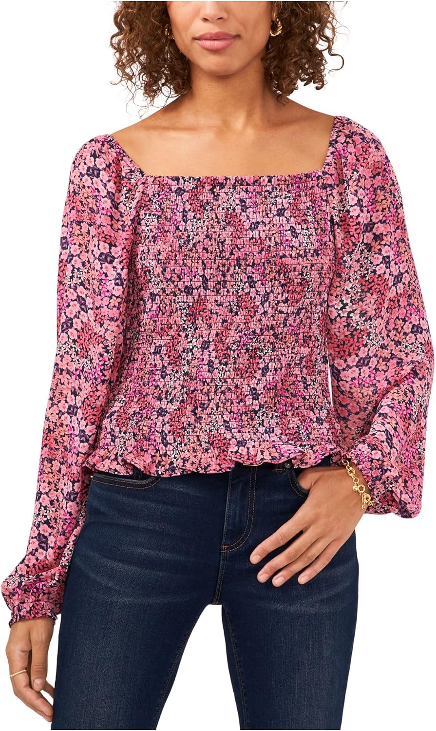 VINCE CAMUTO Womens Pink Long Sleeve Jewel Neck Wear To Work Handkerchief Top main image 1