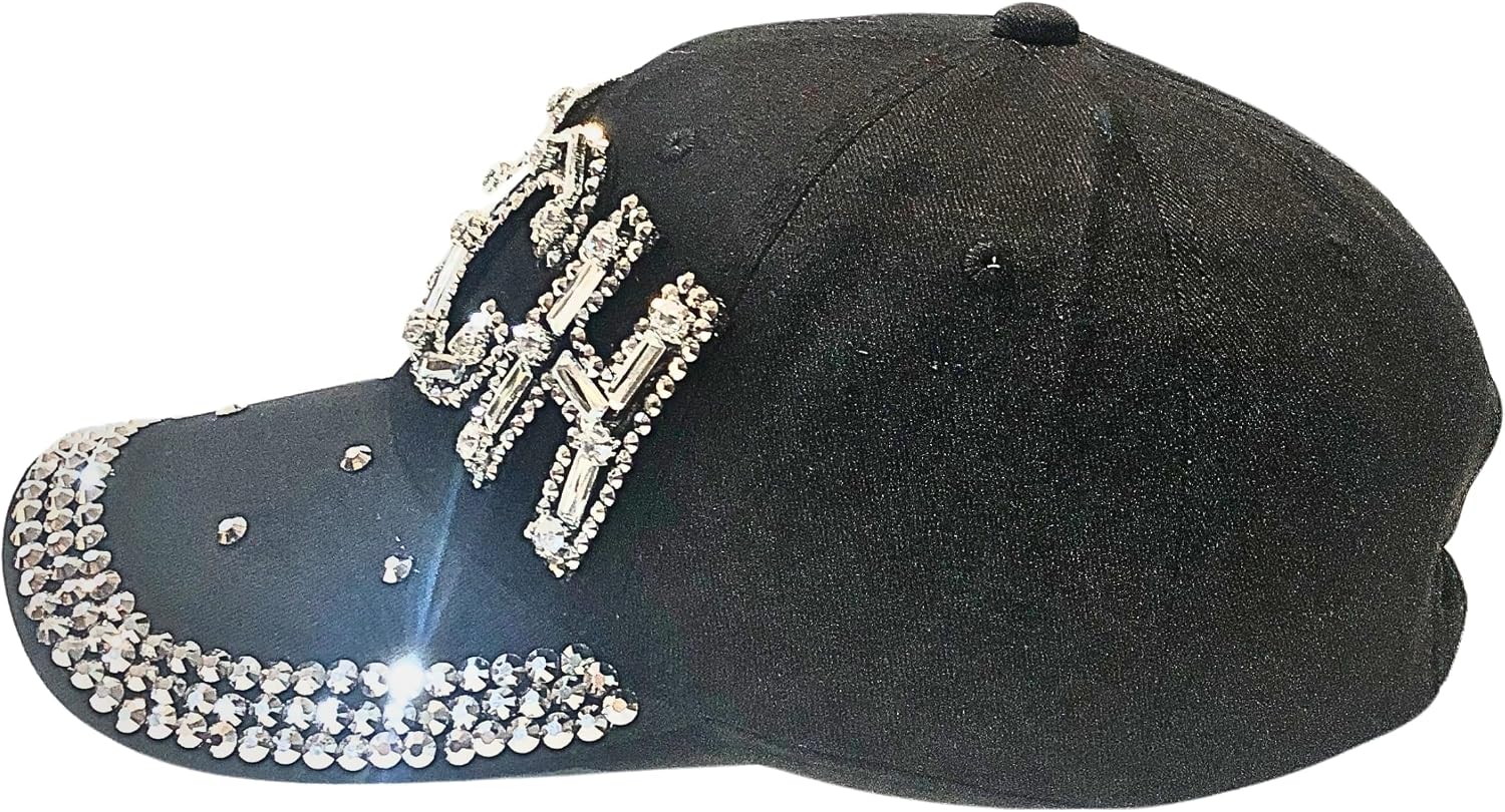 Popfizzy Bling Hat for Women, Rhinestone Baseball Cap, Bedazzled Distressed Denim Hats, Birthday Gifts for Women, Adjustable