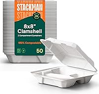 Vista 7 de Recipientes de alimentos 100% compostables para llevar [8 x 8 pulgadas, 3 compartimentos, paquete de 50 unidades], contenedores de calidad