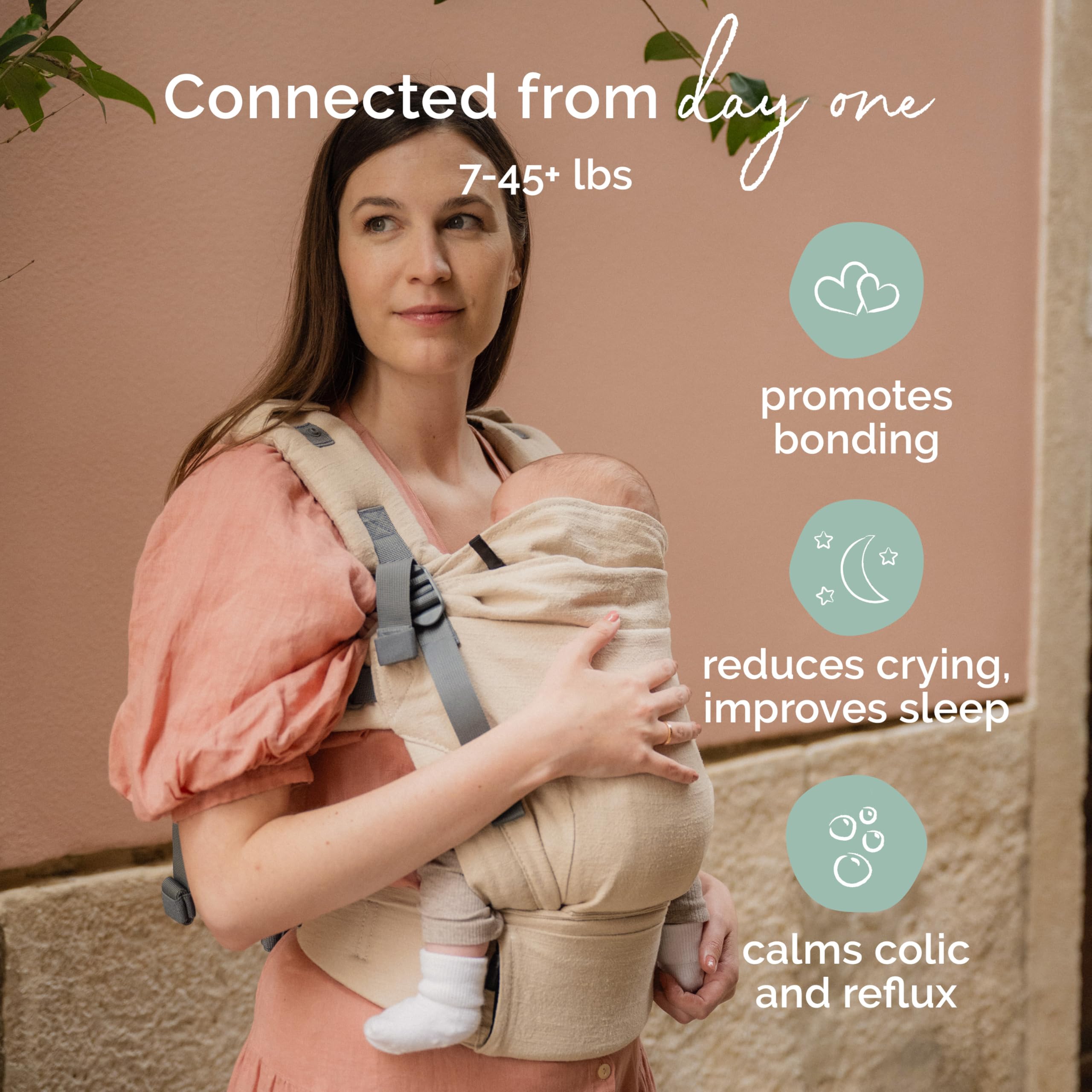 Boba X Baby Carrier Newborn to Toddler - Adjustable Front and Backpack Carrier Petite to Plus Size 7-45 lbs, Ergonomic Baby Carrier with Crossable Straps - Breathable Linen Blend - Linen Pampas - 3