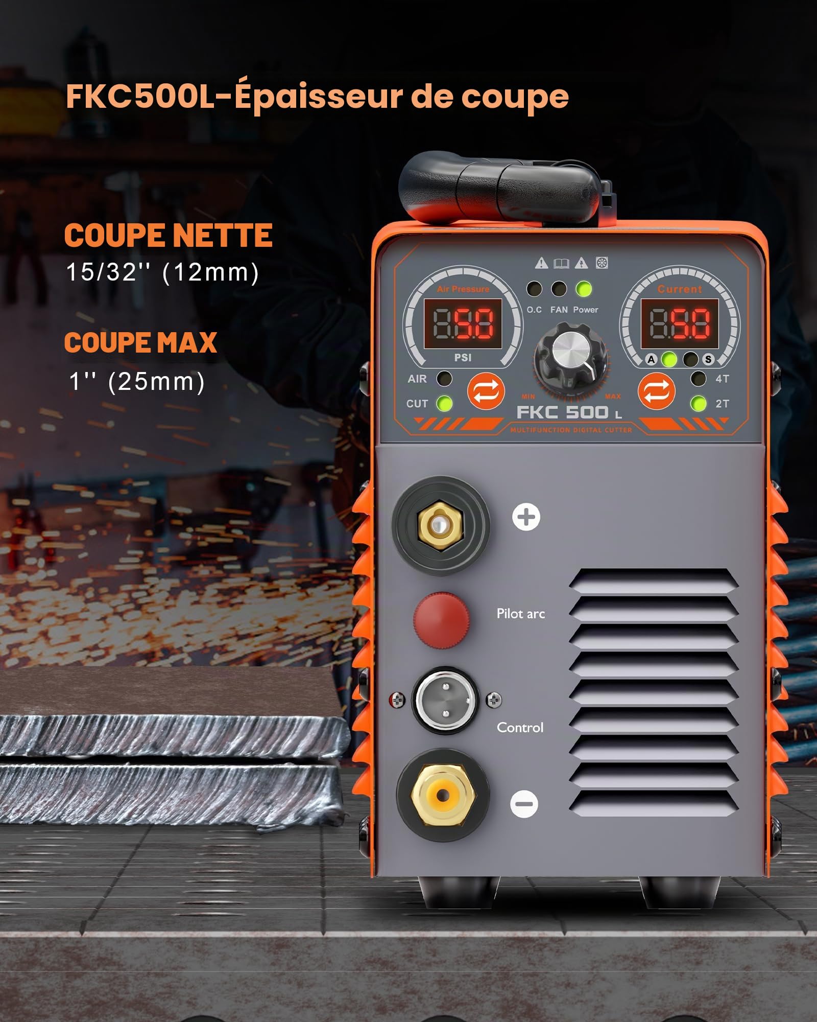 FEIFANKE Decoupeur Plasma 230V 50A Torche De DéCoupe Sans Contact à Basse FréQuence IGBT 2T/4T avec Soufflage ArrièRe pour La DéCoupe D'Acier Inoxydable D'Aluminium et Cuivre Epaisseur Coupe Max 25mm