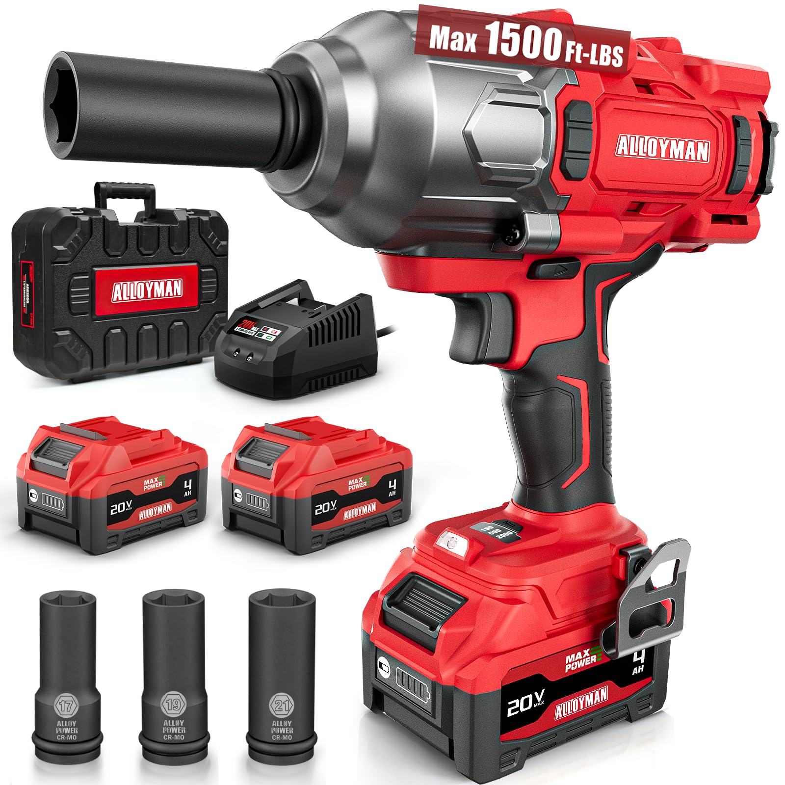 Alloyman Cordless Impact Wrench 1500 FT-LBS(2000N.M),1/2" High Torque
