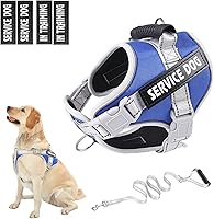 Vista 7 de Arnés de chaleco de servicio para perro, arnés para perro de entrenamiento sin tirones con asa y correa de 5 pies, ajustable y reflectante, sin