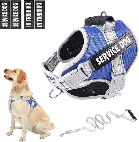 Miniatura 7 de Arnés de chaleco de servicio para perro, arnés para perro de entrenamiento sin tirones con asa y correa de 5 pies, ajustable y reflectante, sin