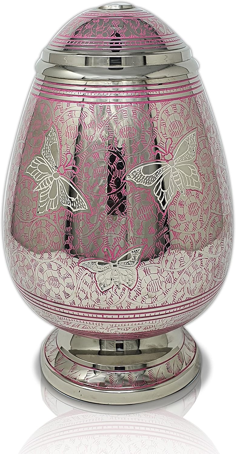 Egg Shape Urn for Human Ashes Butterfly Urn Adult Urn Hand Engraved Urn