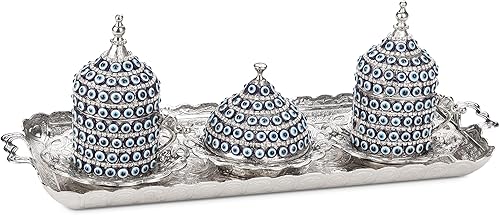 Miniatura 7 de Alisveristime Juego de tazas de café expreso hechas a mano con bandeja y azucarero (juego de 2) (plateado)