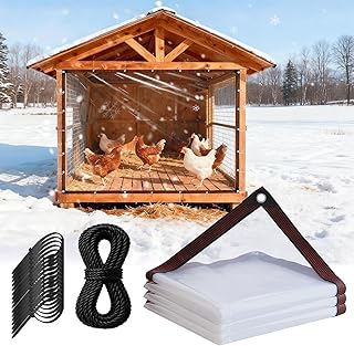 Chicken Coop Cover for Winter,6.6x10FT Chicken Coop Tarp with Elastic Cords & Rope,Waterproof Windproof Winterizing Insulation for Chicken Run,Porch Patio Poultry Enclosure