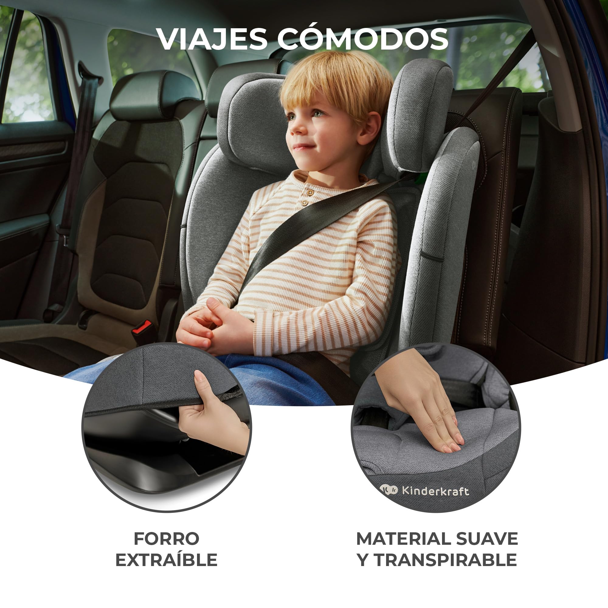 Kinderkraft ONETO3 I-Size Silla de Coche Isofix, Niños Grupo 1/2/3, 9-36 Kg, Normativa R129, Protectores Laterales, Top Tether, Ajustar con una Mano, Easy Grow System, Negro