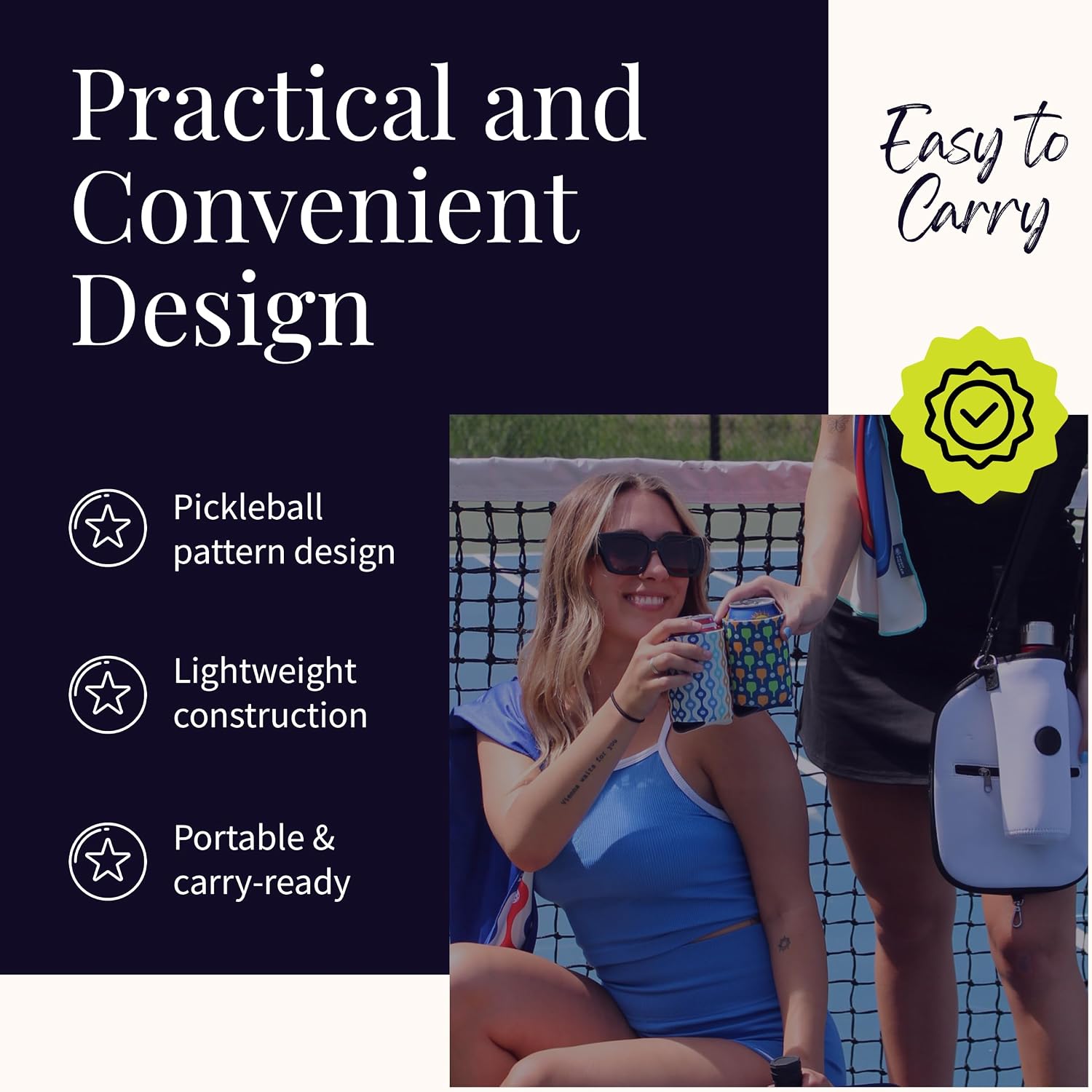 Posh Pickler Pickleball Can Cooler, Fits Standard Cans, Keep Drinks Cool, Crafted from Durable Materials, Unique Pickleball Patterns, Ideal for Events & Gatherings, Bold Banger