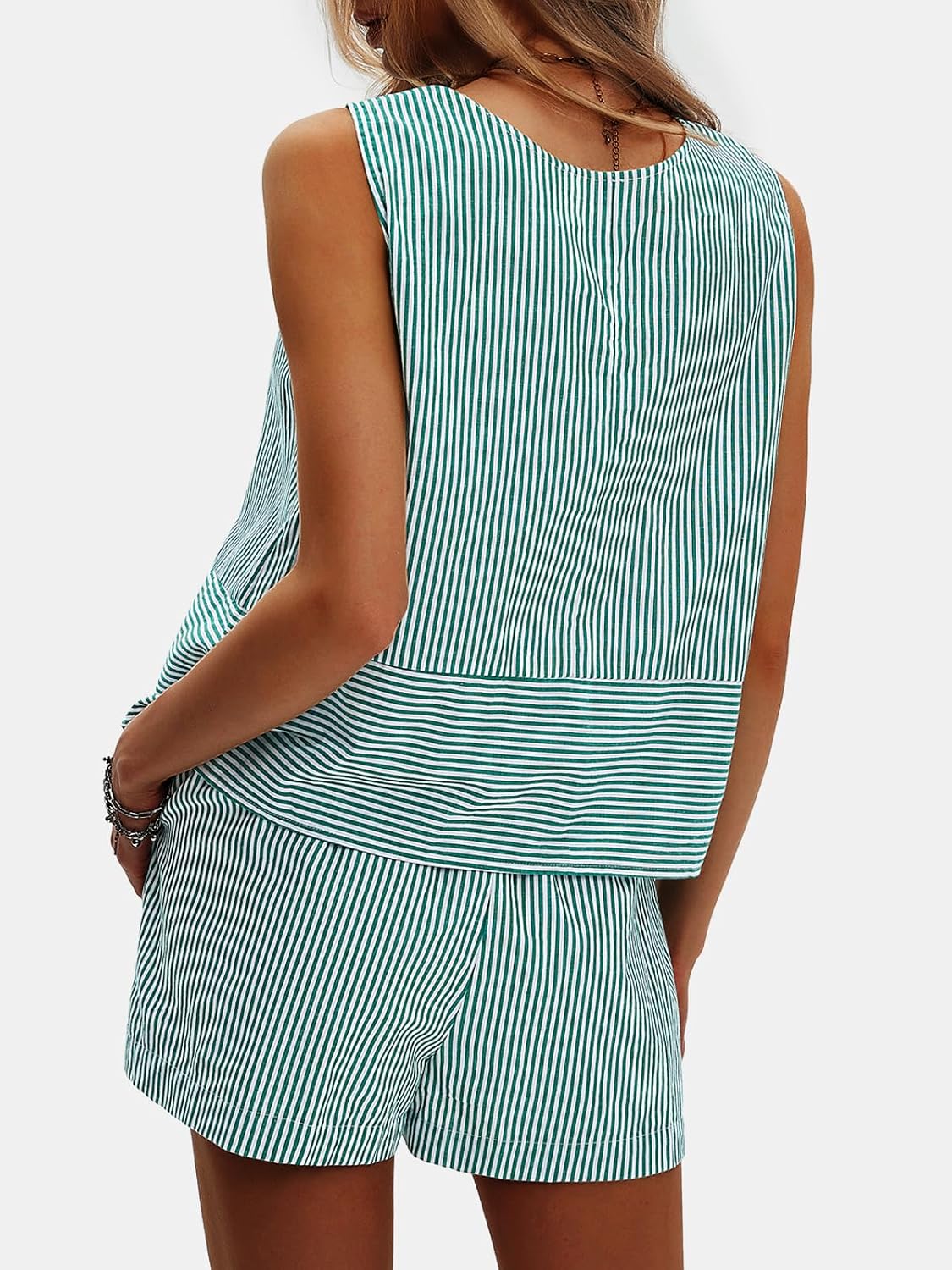 EXLURA Womens 100% Cotton Two Piece Sets Summer Outfits Casual Sleeveless Tank Top Matching Shorts Sets Beach Vacation Resort