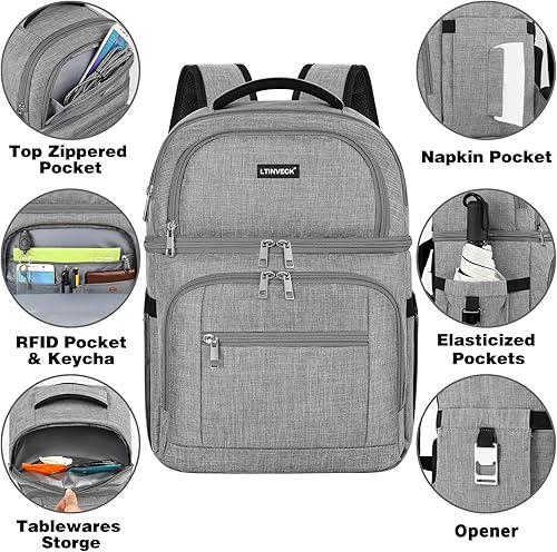 Miniatura 4 de Mochila enfriadora, mochila aislada a prueba de fugas, doble cubierta, para hombres y mujeres, mochila de almuerzo RFID