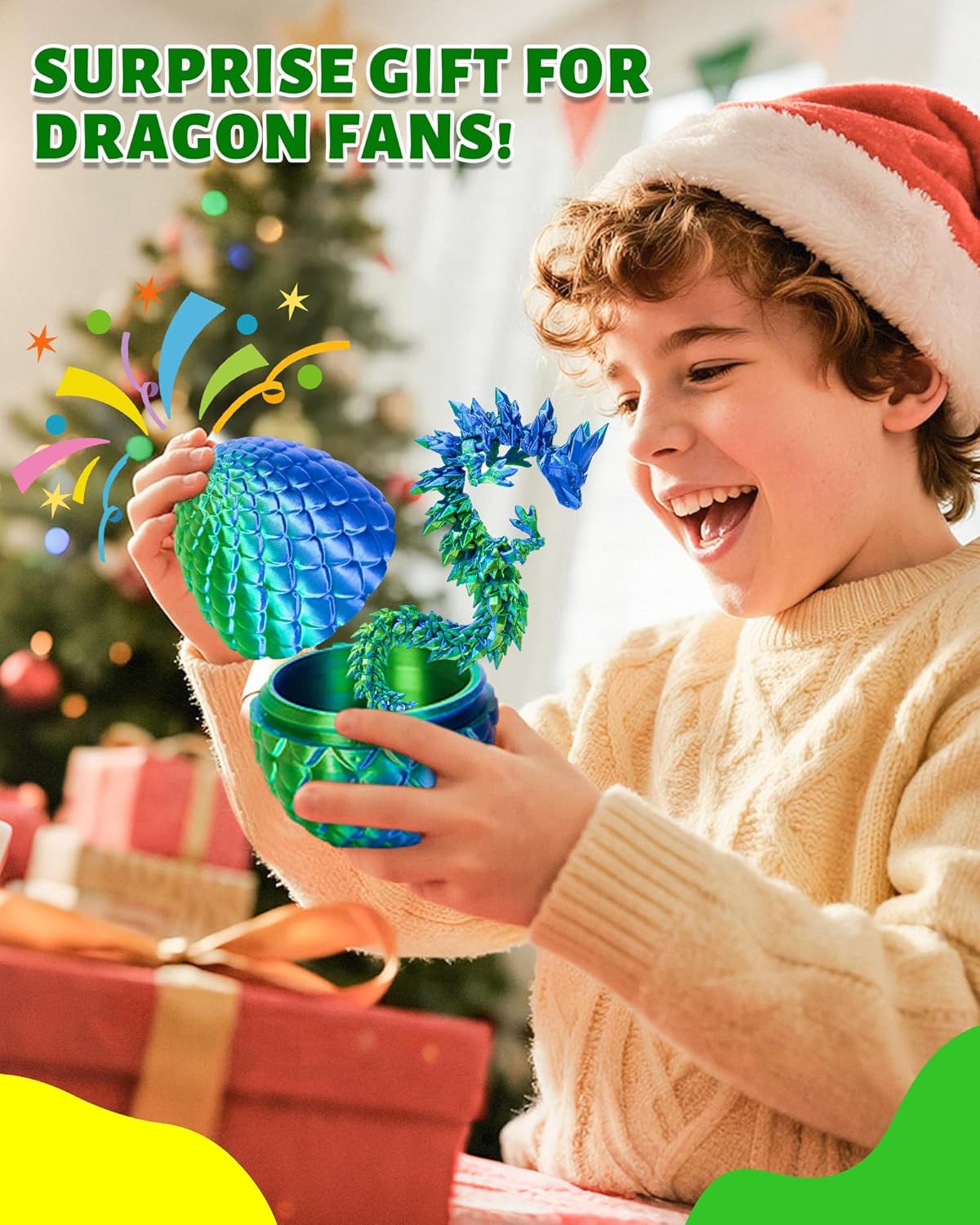 TBOLINE 12" 3D Printed Dragon Egg, Prefilled Easter Eggs Basket Stuffers, Cool Articulated Easter Dragon Gifts Toys, 3D Printer Animals Fidget Dinosaur Toys for Boys Kids Teen 5-7 4-6 8-12 - Image 7