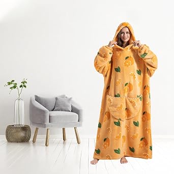 ブランケットパーカー レディース パンプキン オーバーサイズ ブランケット パーカー 快適 パーカー ブランケット ビッグパーカー ブランケット ウェアラブルブランケット ロング, オレンジ, Tall Plus Size