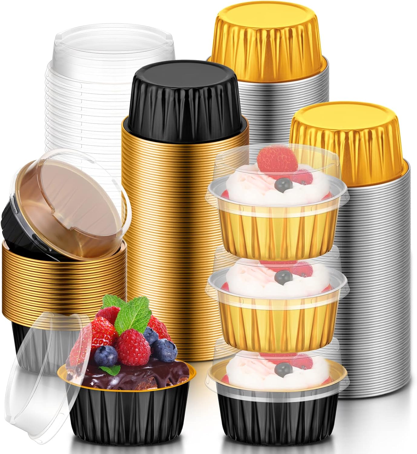 Amazon.com: 120 Pcs Aluminum Foil Baking Cups Mini Cake Pans with Lids ...