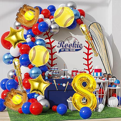 Miniatura 4 de 9 globos de sóftbol Globos de papel de aluminio Mylar con número de cumpleaños de sóftbol Suministros y decoraciones para fiestas (8vo)