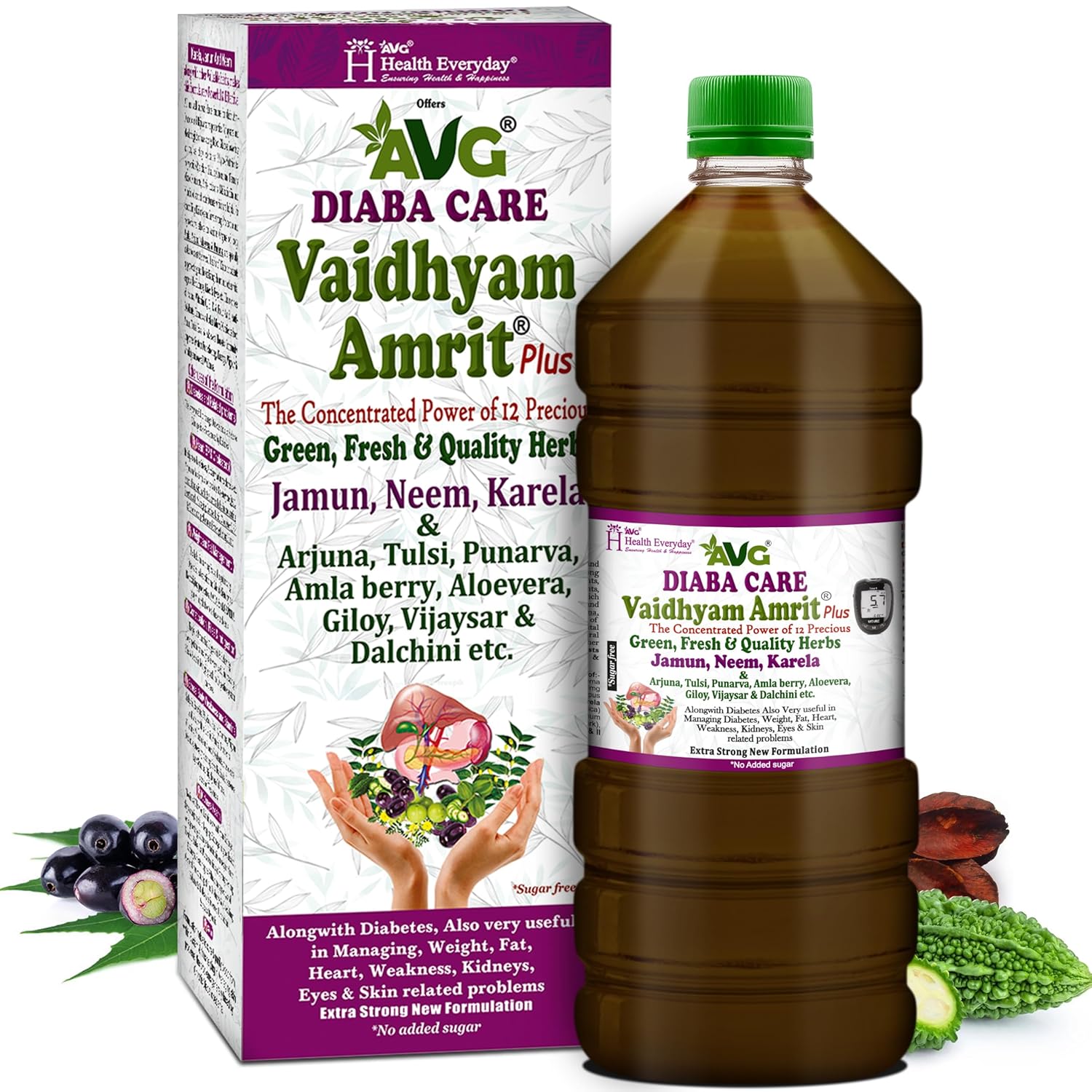 AVG Health Organics Vaidhyam Amrit Plus Diaba Care, Jamun Neem Karela Juice 1l, Ayurvedic Diabetes Care Juice