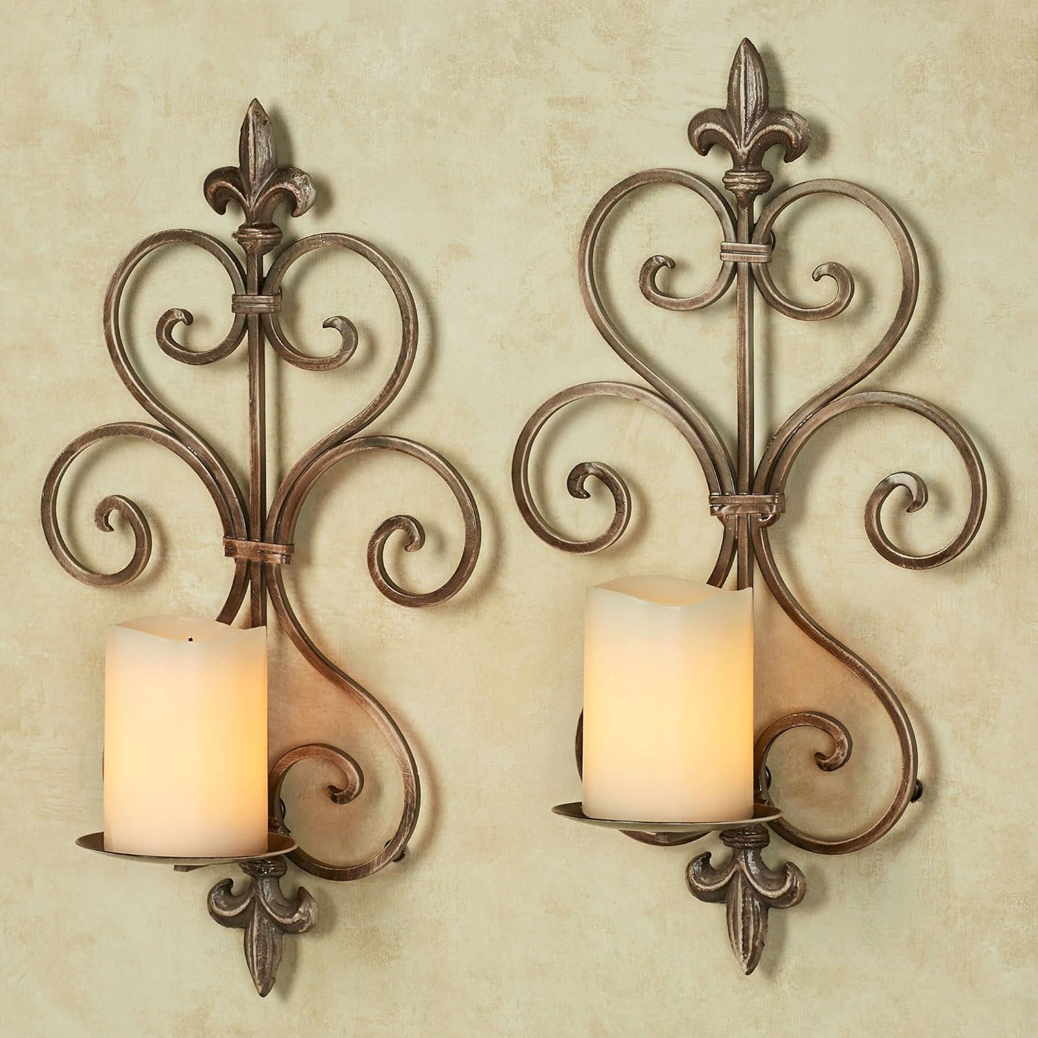 Touch of Class Charles Wall Sconce Pair - Antique Gold - Set of 2 Candleholders - Elegant Decor for Bedroom, Living Room, Hallway, Entryway - Handcrafted Metal