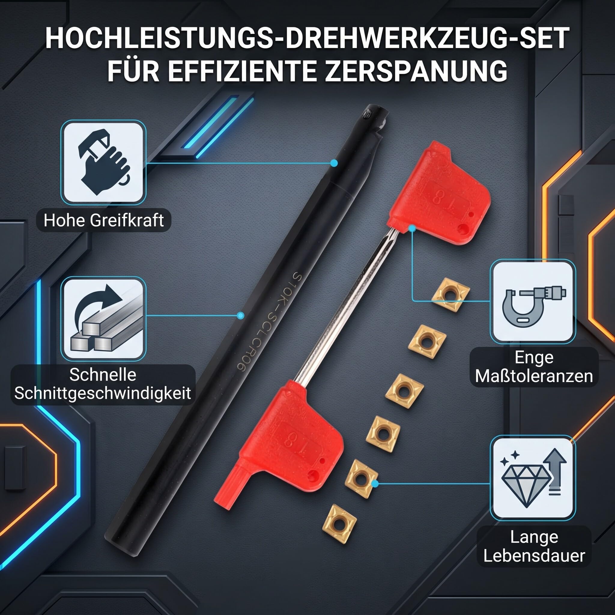 Werkzeughalter-Set 10mm S10K-SCLCR06 + 10 Inserts CCMT060204-HM YBC251 –CNC-Drehmaschine Bohrstange Drehen Werkzeughalter, Legierungsstahl hohe Greifkraft schnelle Ersetzung