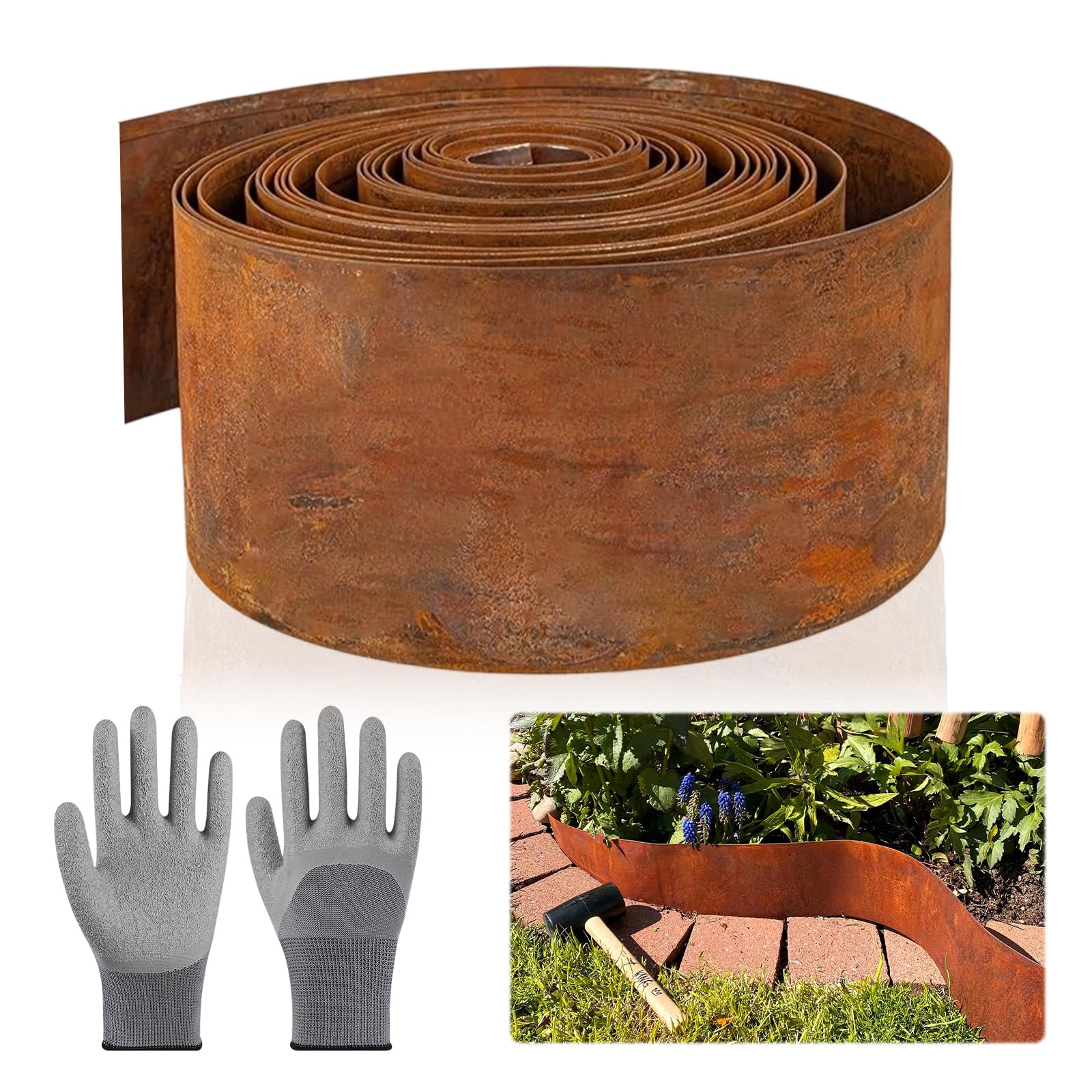 Obrzeże trawnikowe z metalu, 10 m, obramowanie rabatek o wyglądzie rdzy, wysokość 15 cm, do ograniczania rabatek kwiatowych, ścieżek ogrodowych, drzew, ogrodów żwirowych, odporne na warunki