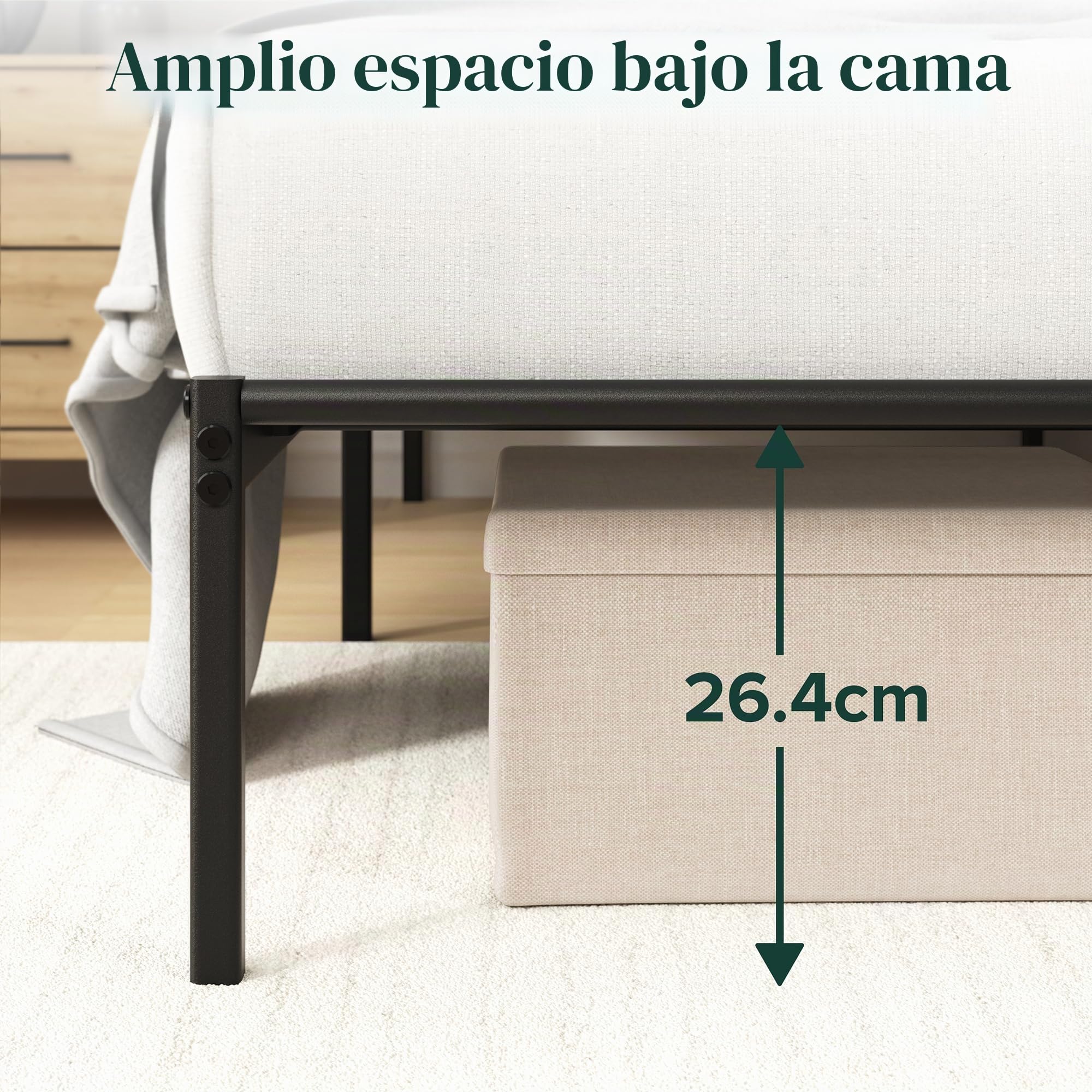 Zinus Elias Cama de Matrimonio 160 x 190 cm – Cama 160 x 190 – Base de Metal Duradera con cabecero – Altura 30 cm – Somier de Metal Incluido – Espacio de Almacenamiento Debajo – Negro