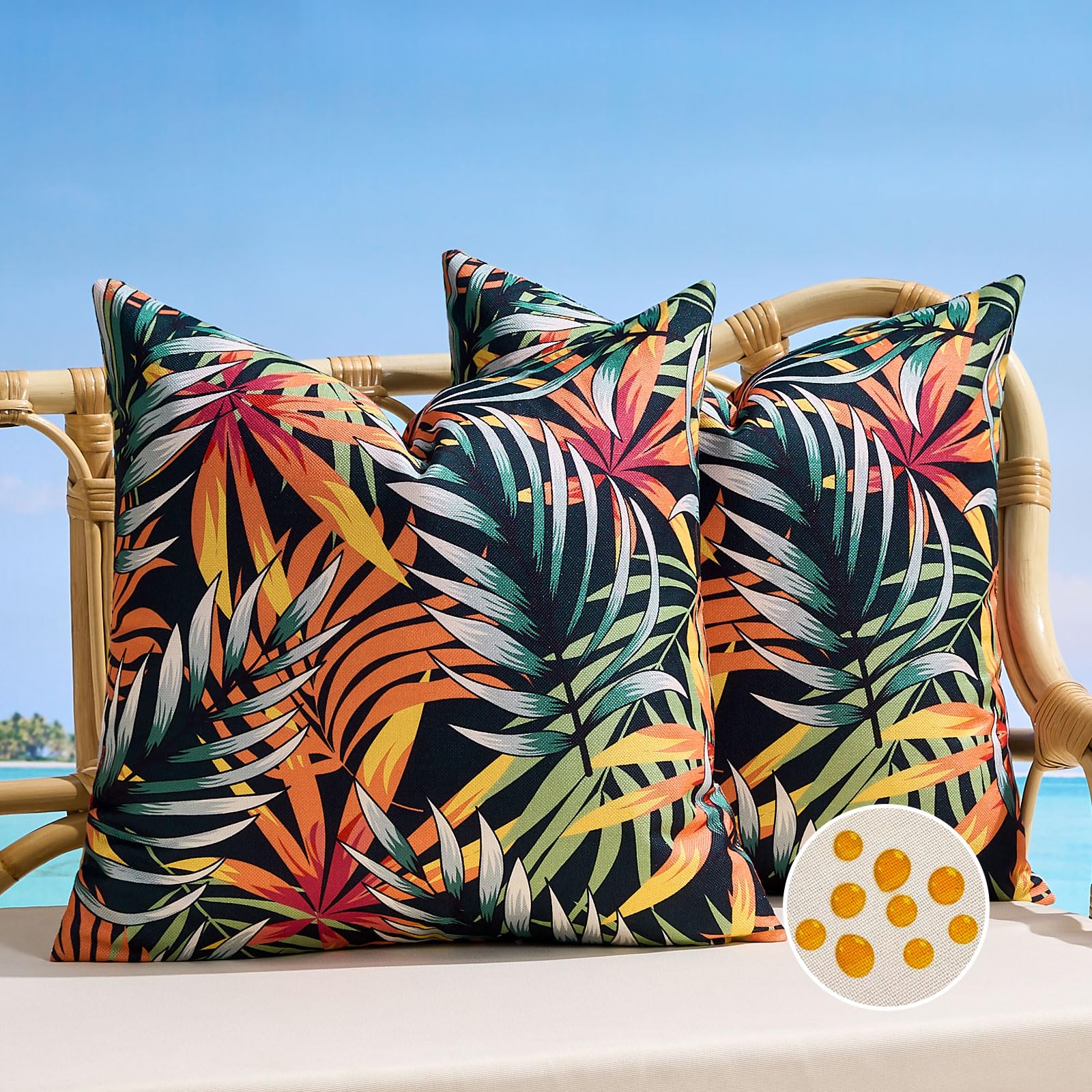 BonBotimen Cushion Cover Modern 40x40 cm Leaf Waterproof Pillow Covers Decorative, Outdoor & Indoor Pillow Covers for Garden, Balcony, Sofa, Bed, Living Room and Bedroom, Set of 2