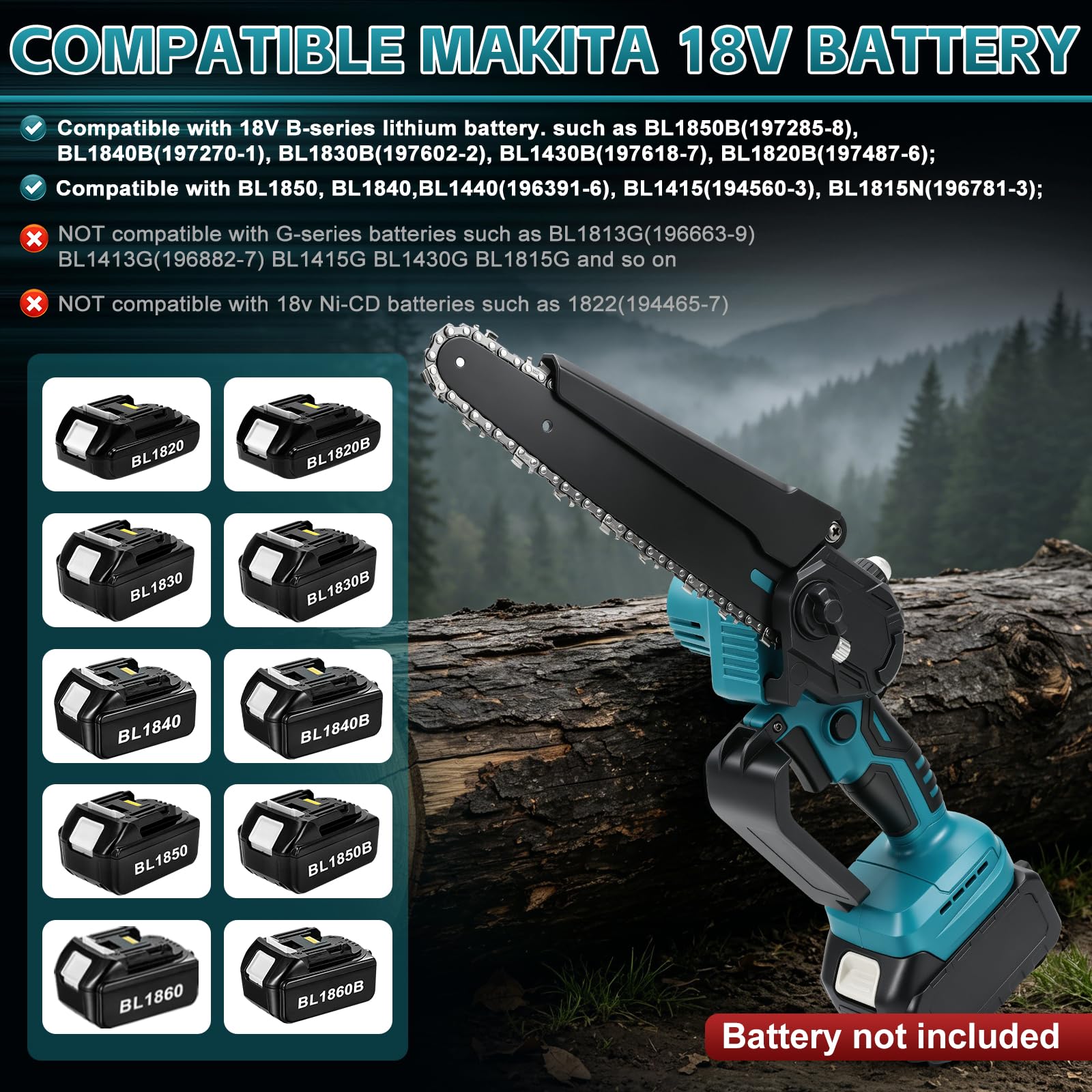 8 Pulgadas Mini Motosierra Telescopica y Cortasetos para Makita 18 V batería, 4 en 1 Tijeras Cortacésped inalámbricos en Perca, Alcance máximo 4,5 m