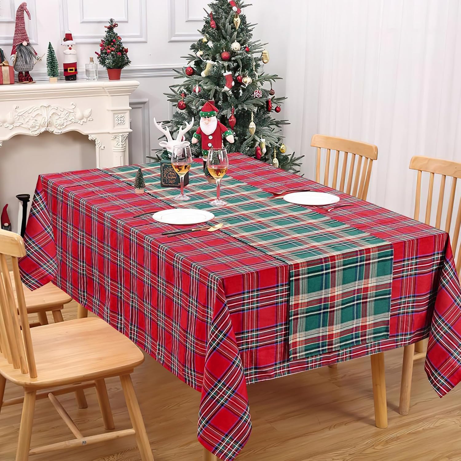 Plaid Green Table Runner for Christmas: 4 Packs 13x84 Inches Xmas Buffalo Plaid TableLinens Kitchen Dining Winter Party Decorations