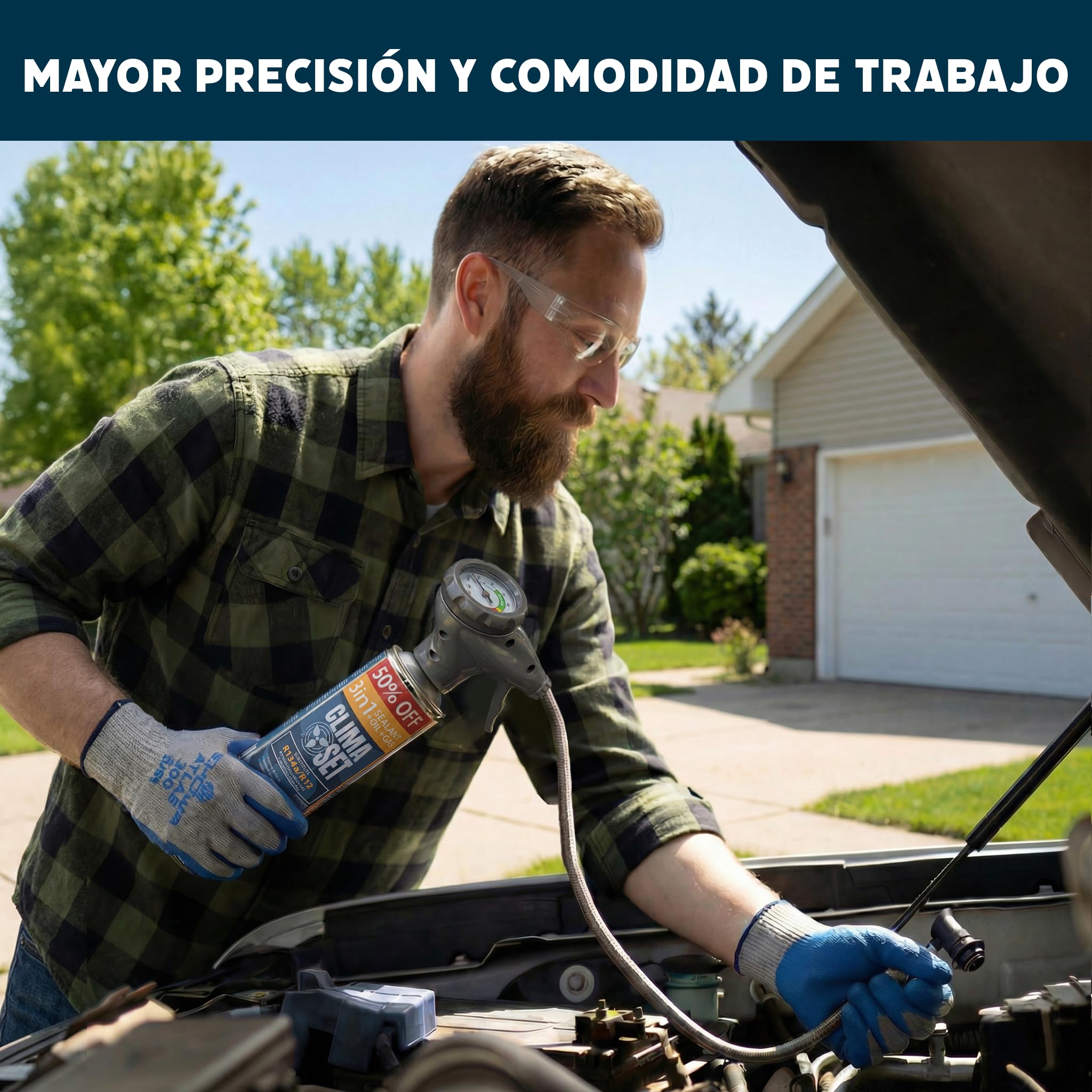 CLIMASET - Kit de Recarga de Aire Acondicionado para Coche - 3 Unidades 4 en 1 de sustituto R134a + Manguera - para vehículos de 1994 a 2016, Manguera Moderna y fácil de Usar, manómetro